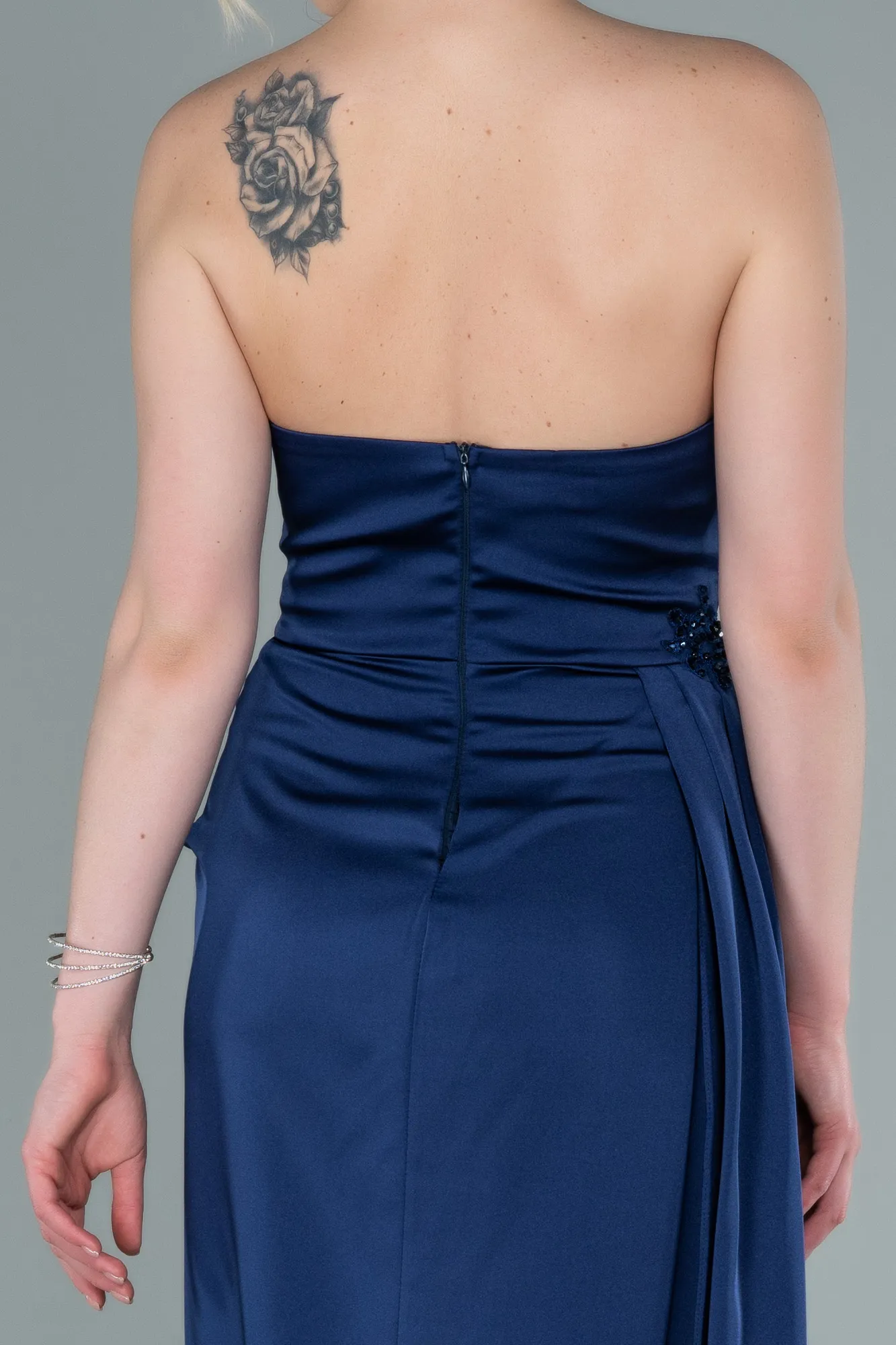 Navy Blue-Long Satin Evening Dress ABU2323