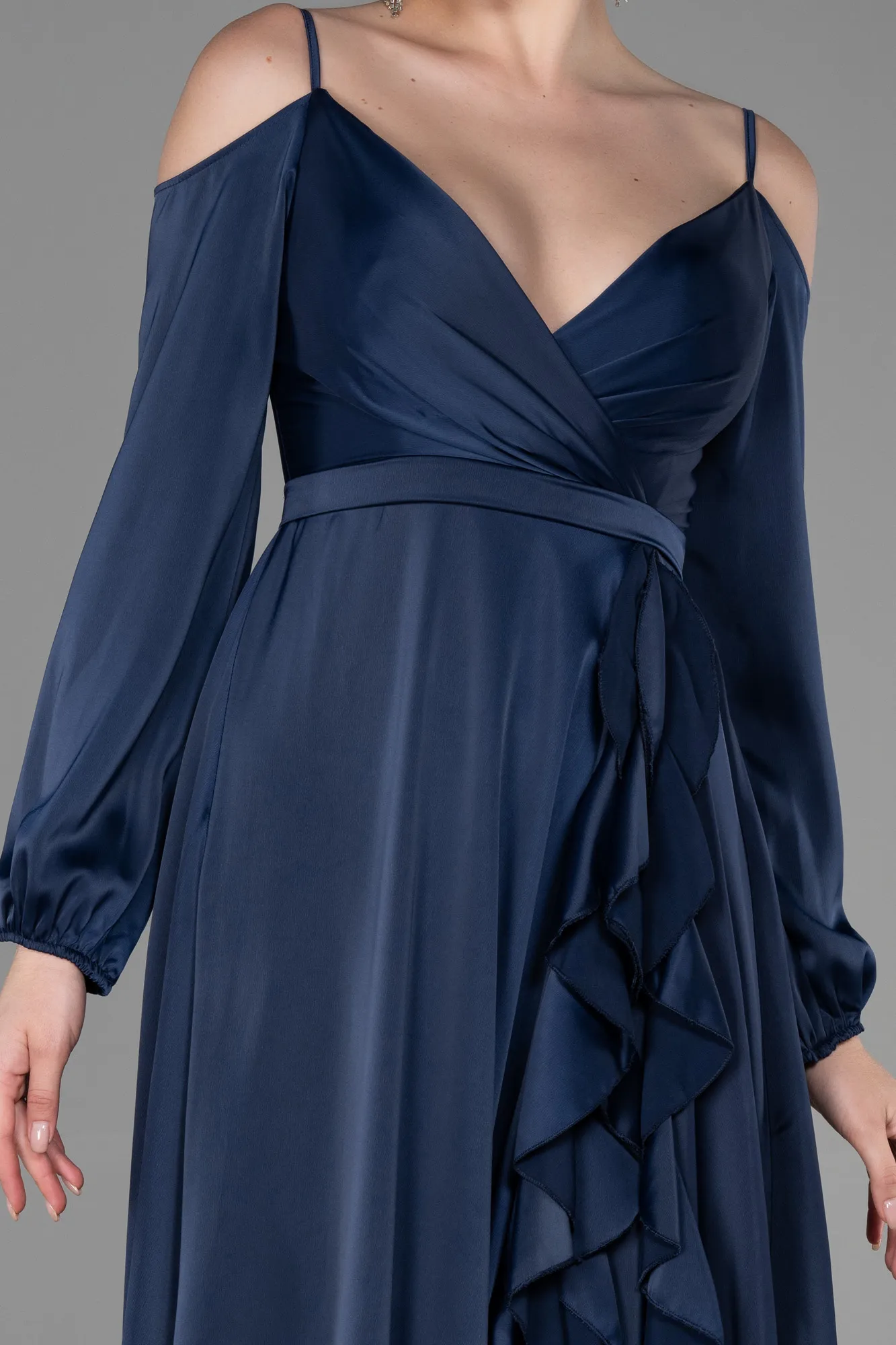 Navy Blue-Long Satin Evening Dress ABU2339