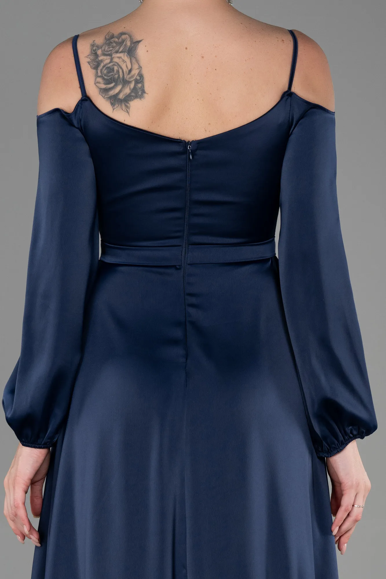 Navy Blue-Long Satin Evening Dress ABU2339