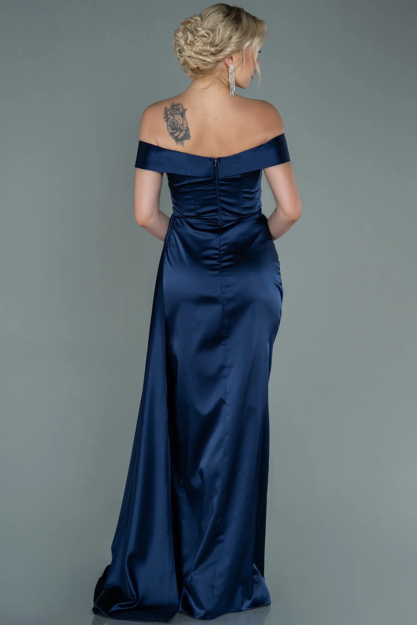 Navy Blue-Long Satin Evening Dress ABU2560