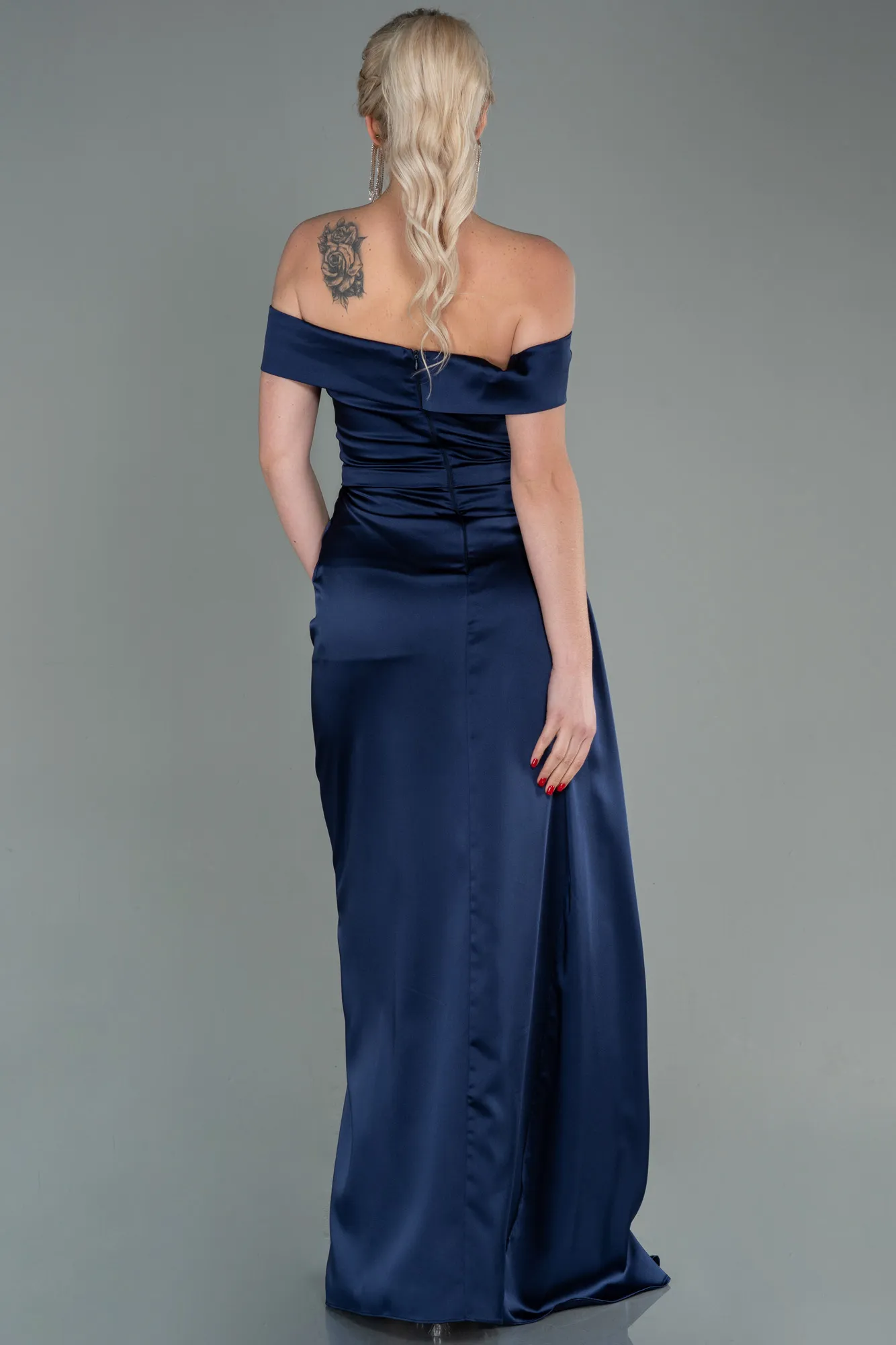 Navy Blue-Long Satin Evening Dress ABU2751