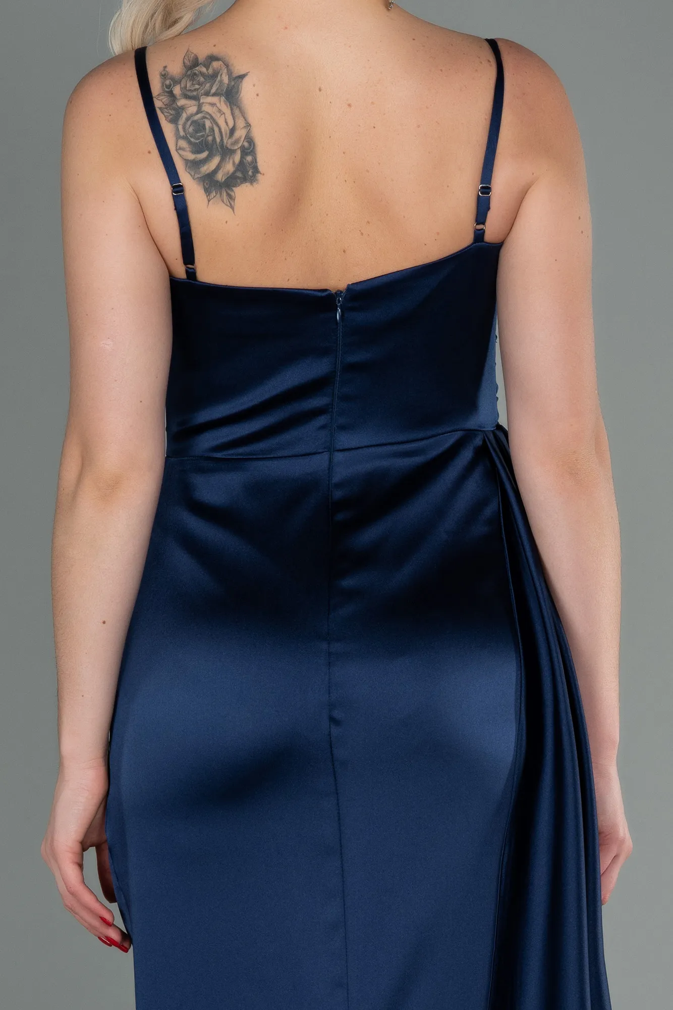Navy Blue-Long Satin Evening Dress ABU2768
