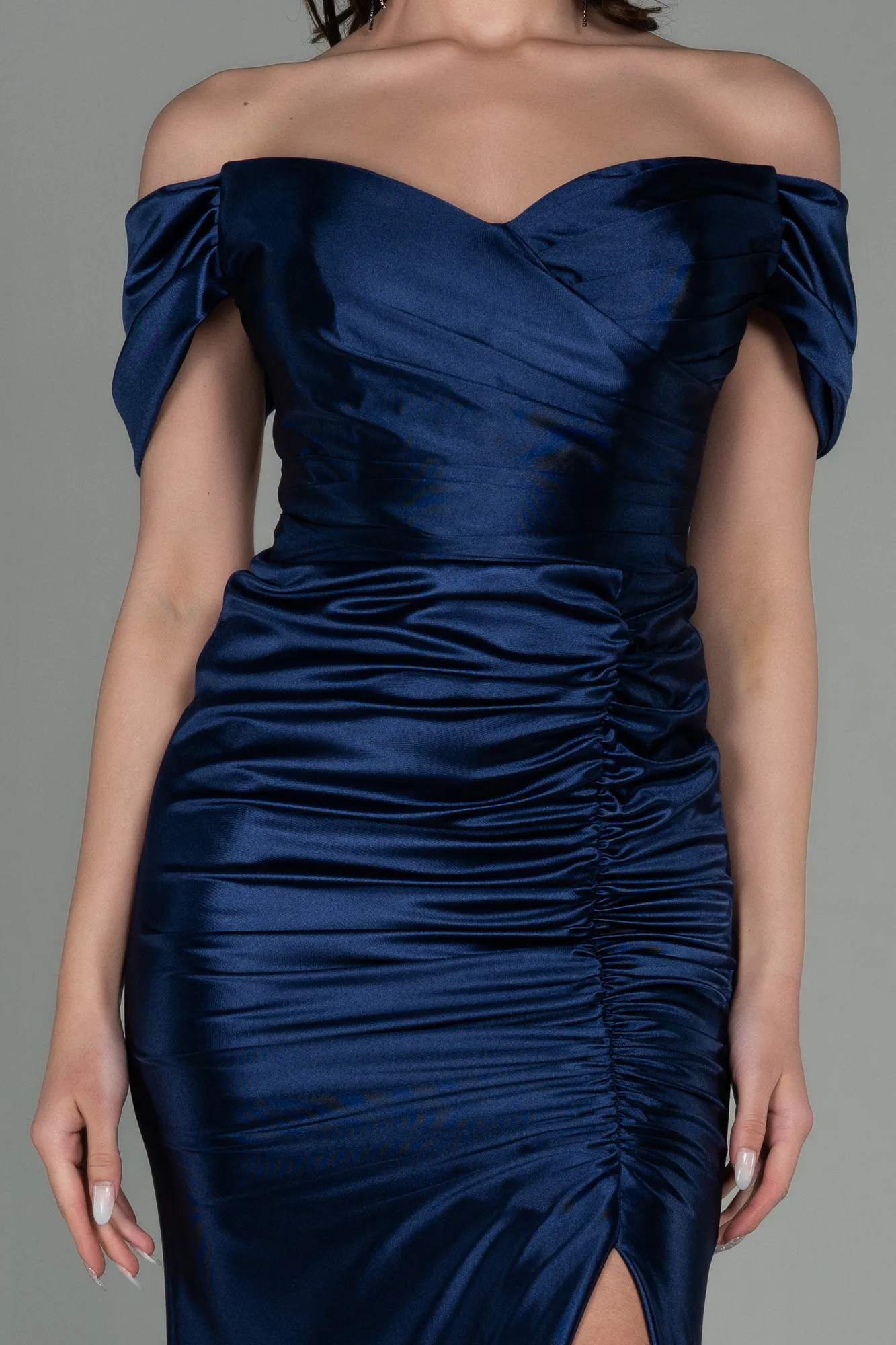 Navy Blue-Long Satin Evening Dress ABU2814