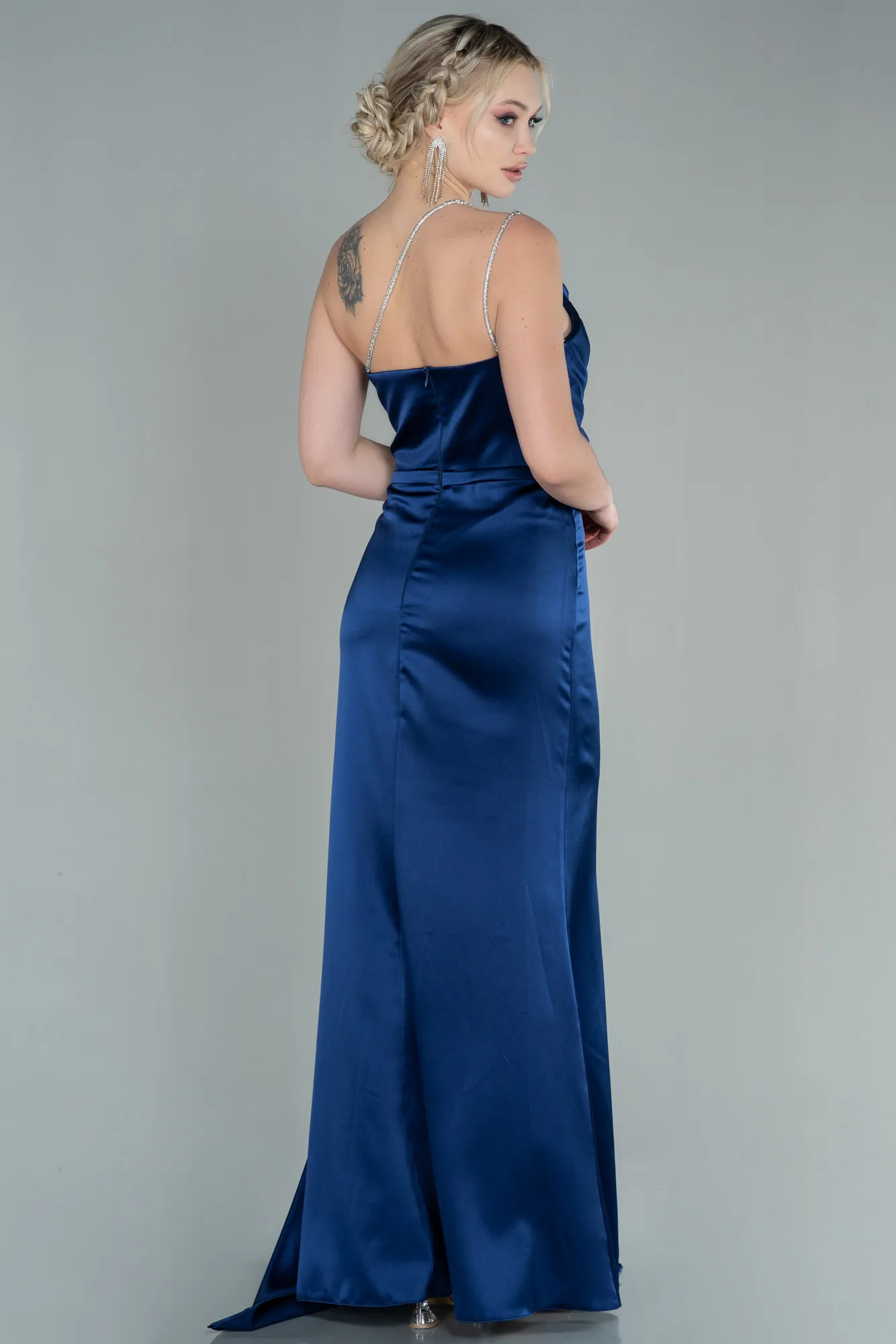 Navy Blue-Long Satin Evening Dress ABU2817