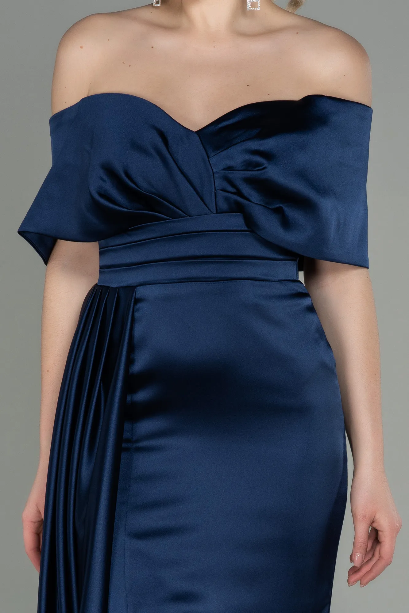 Navy Blue-Long Satin Evening Dress ABU2893