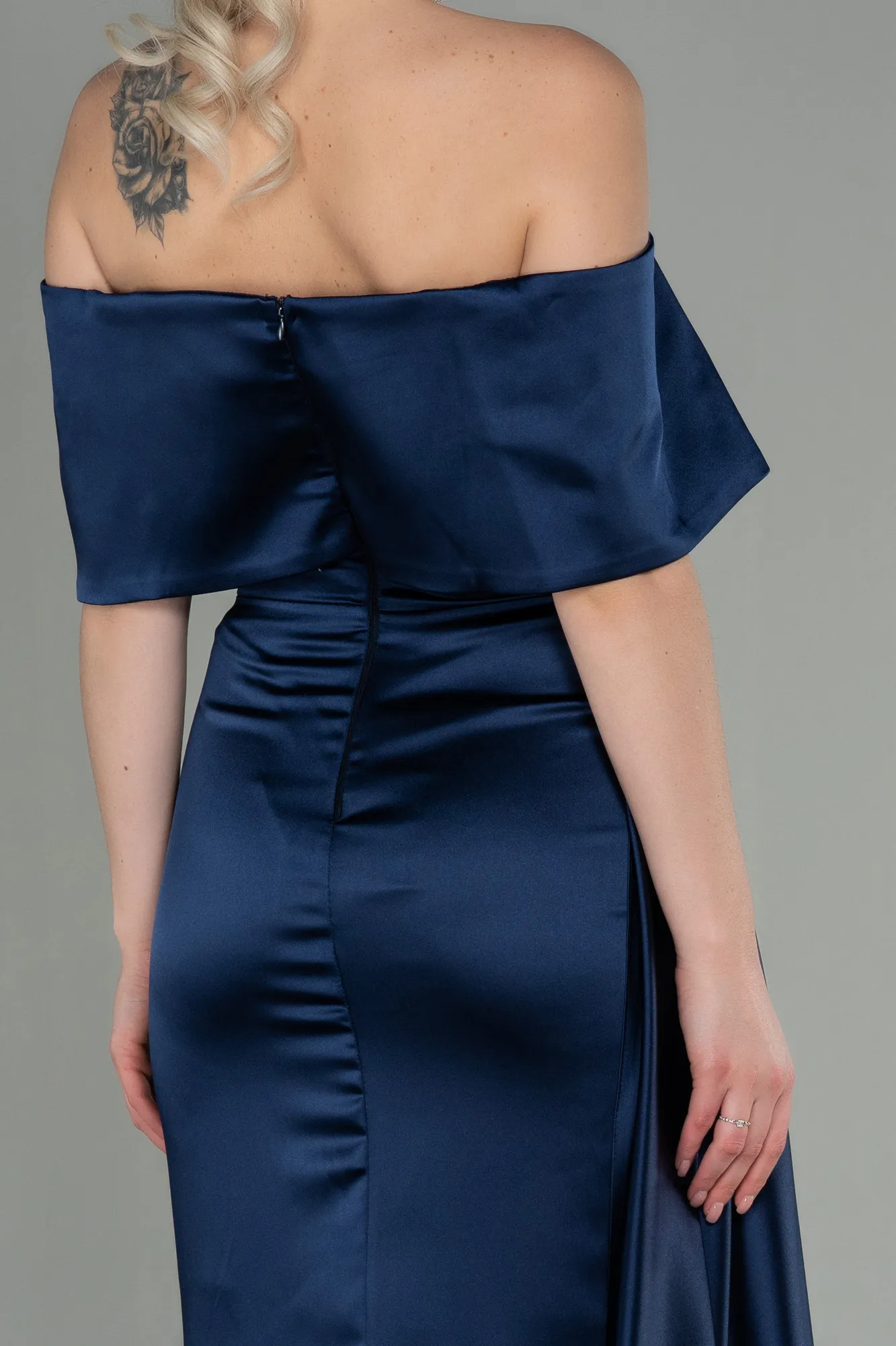 Navy Blue-Long Satin Evening Dress ABU2893