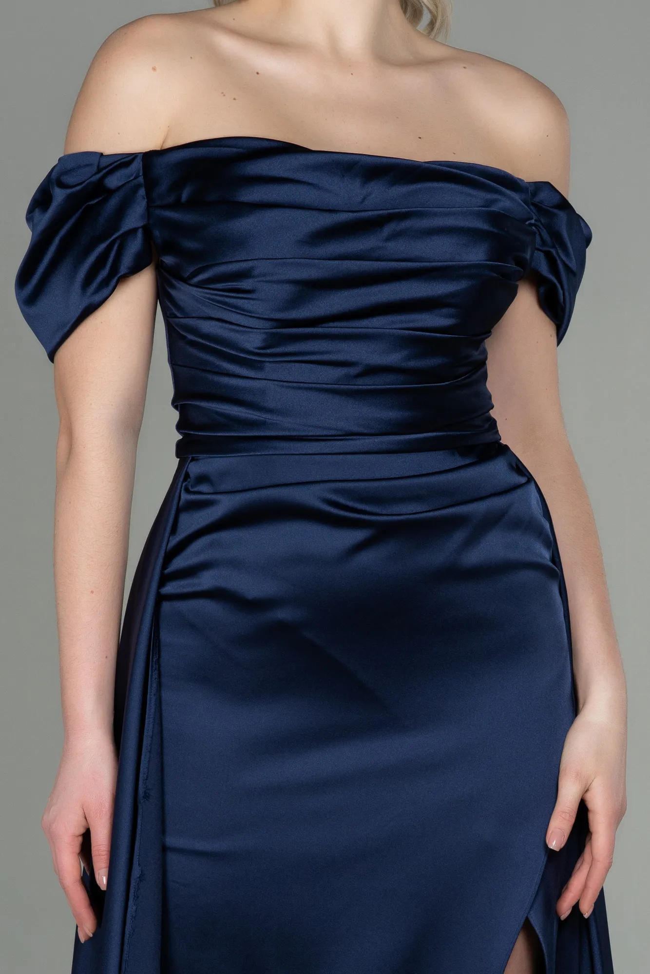 Navy Blue-Long Satin Evening Dress ABU2903