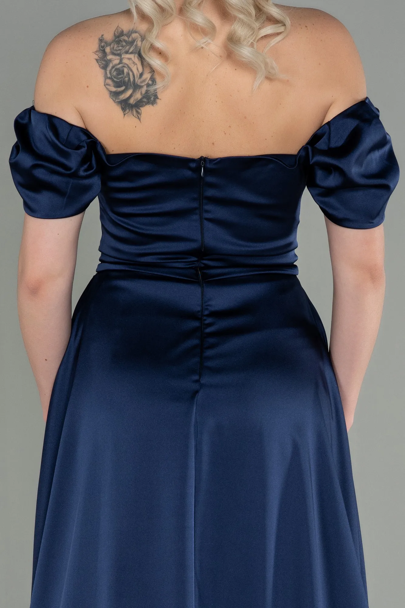 Navy Blue-Long Satin Evening Dress ABU2903