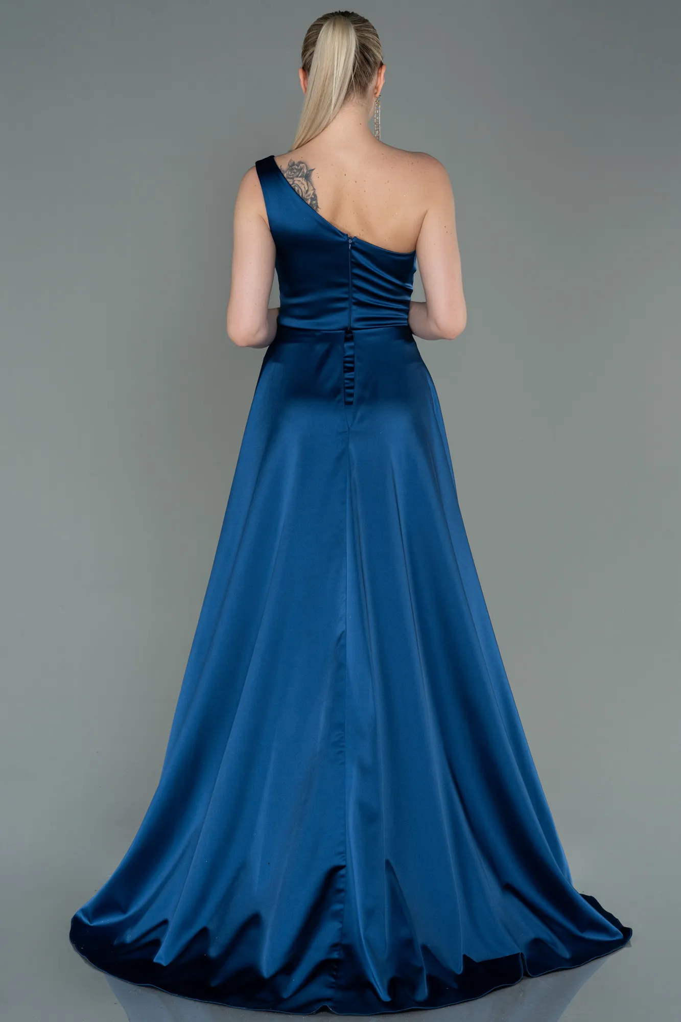 Navy Blue-Long Satin Evening Dress ABU2933