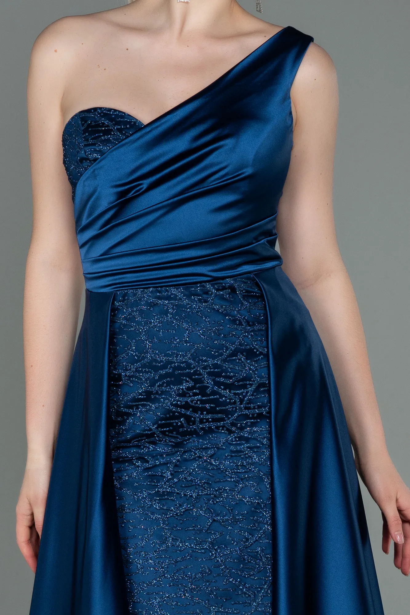 Navy Blue-Long Satin Evening Dress ABU2933