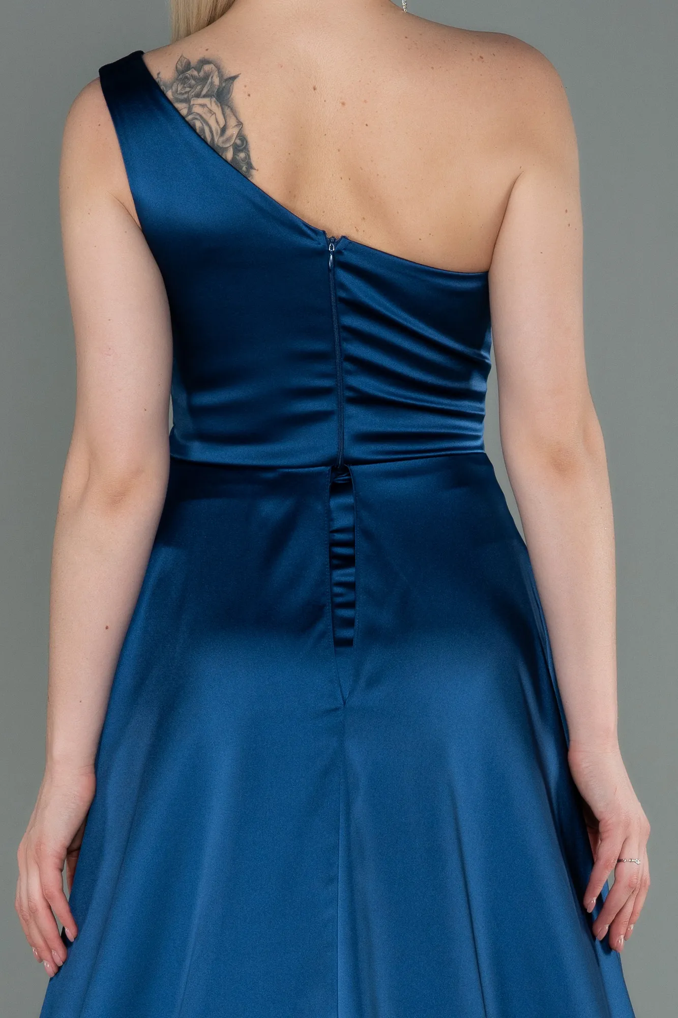 Navy Blue-Long Satin Evening Dress ABU2933