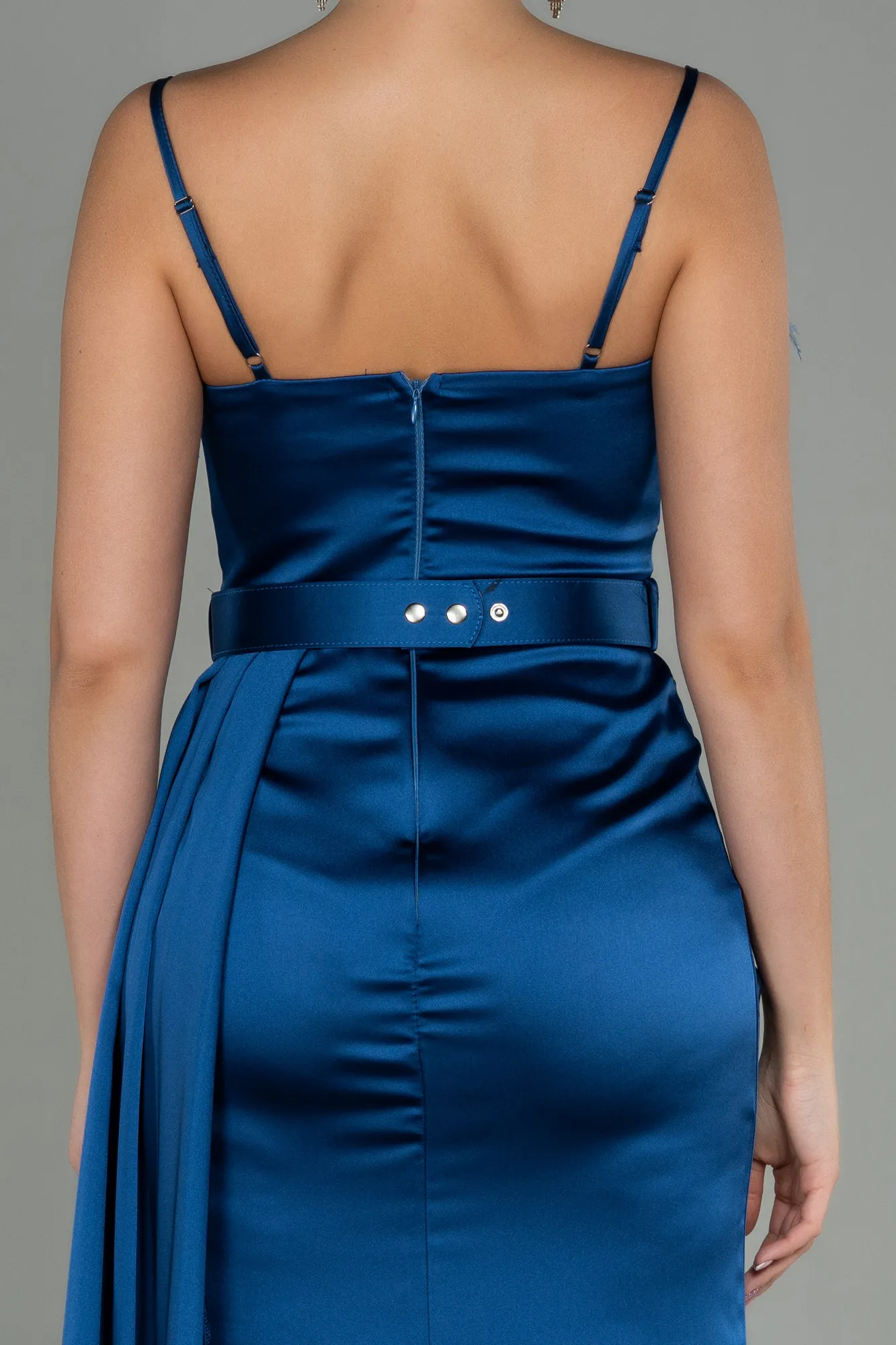 Navy Blue-Long Satin Evening Dress ABU2939