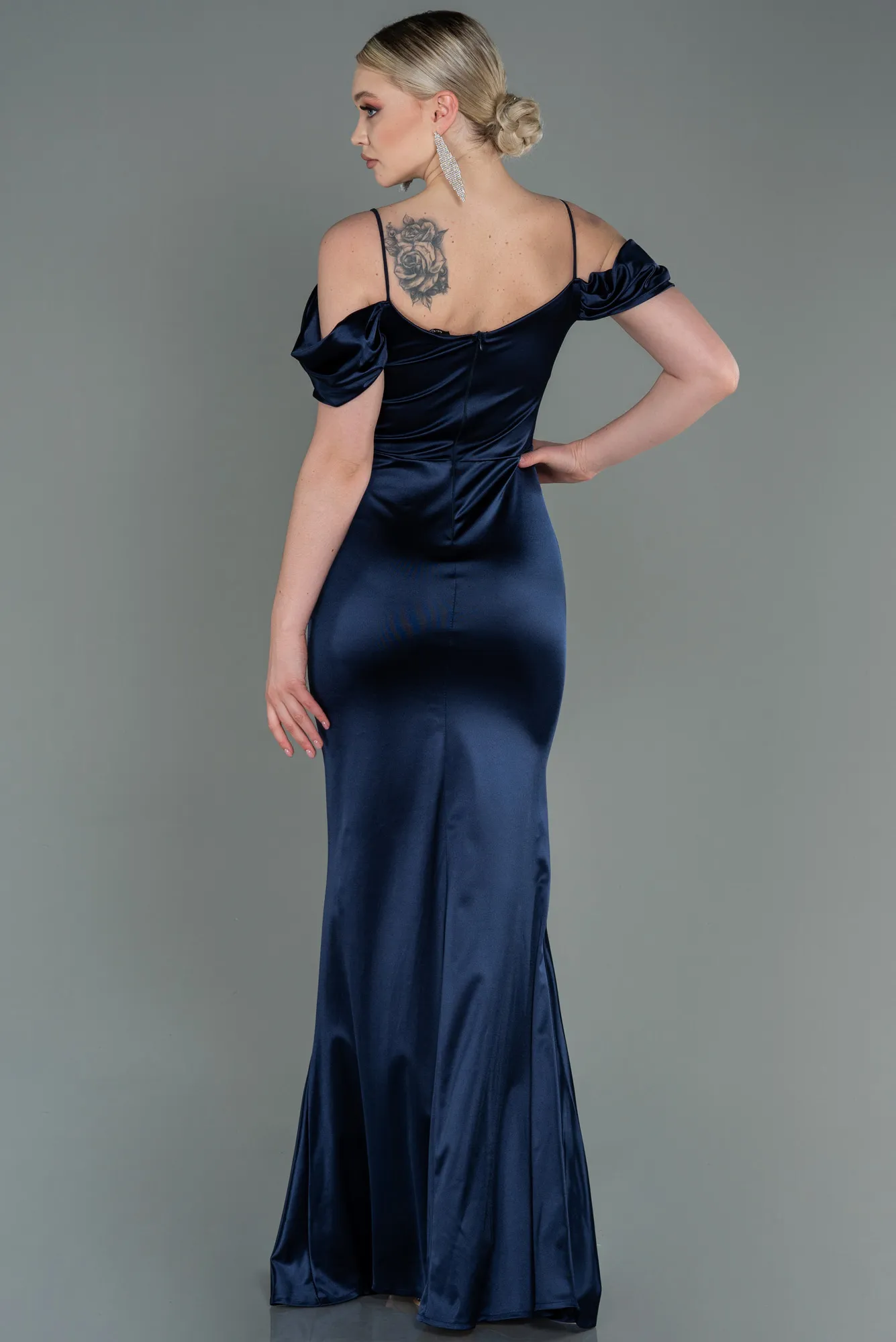Navy Blue-Long Satin Evening Dress ABU3139