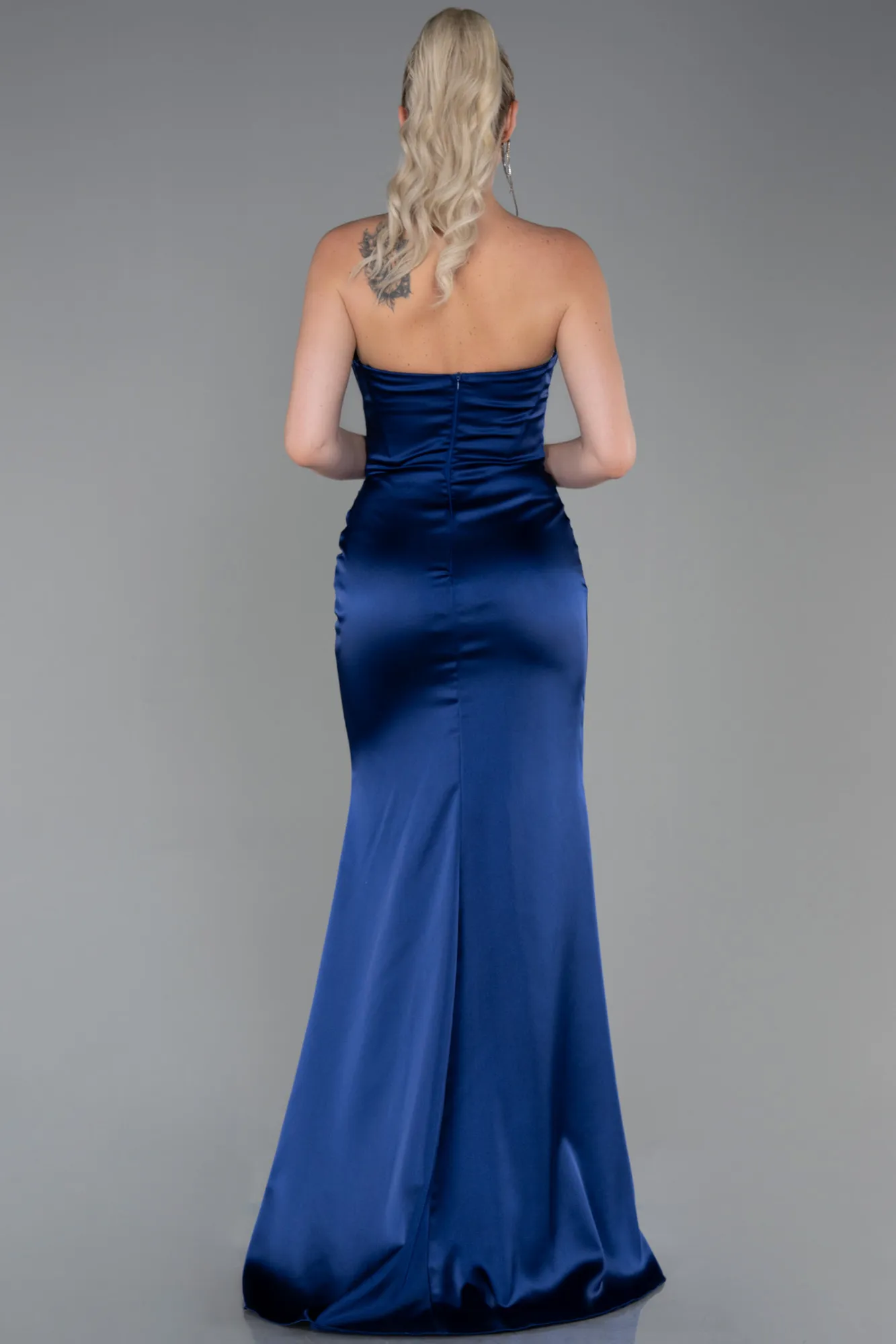 Navy Blue-Long Satin Evening Dress ABU3248