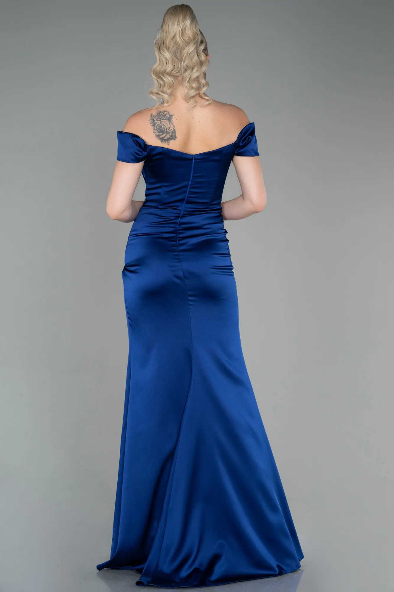 Navy Blue-Long Satin Evening Dress ABU3269