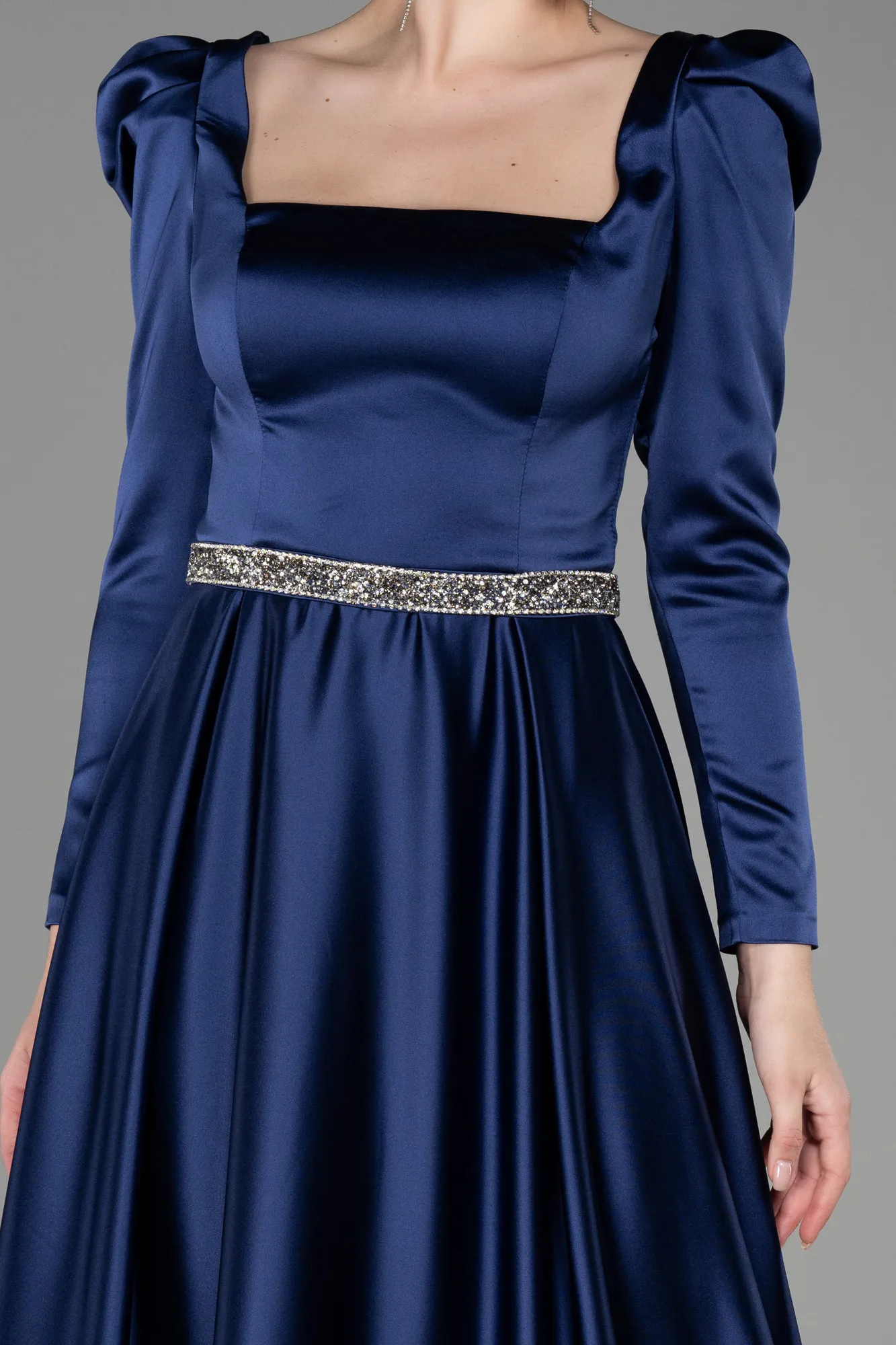 Navy Blue-Long Satin Evening Dress ABU3316