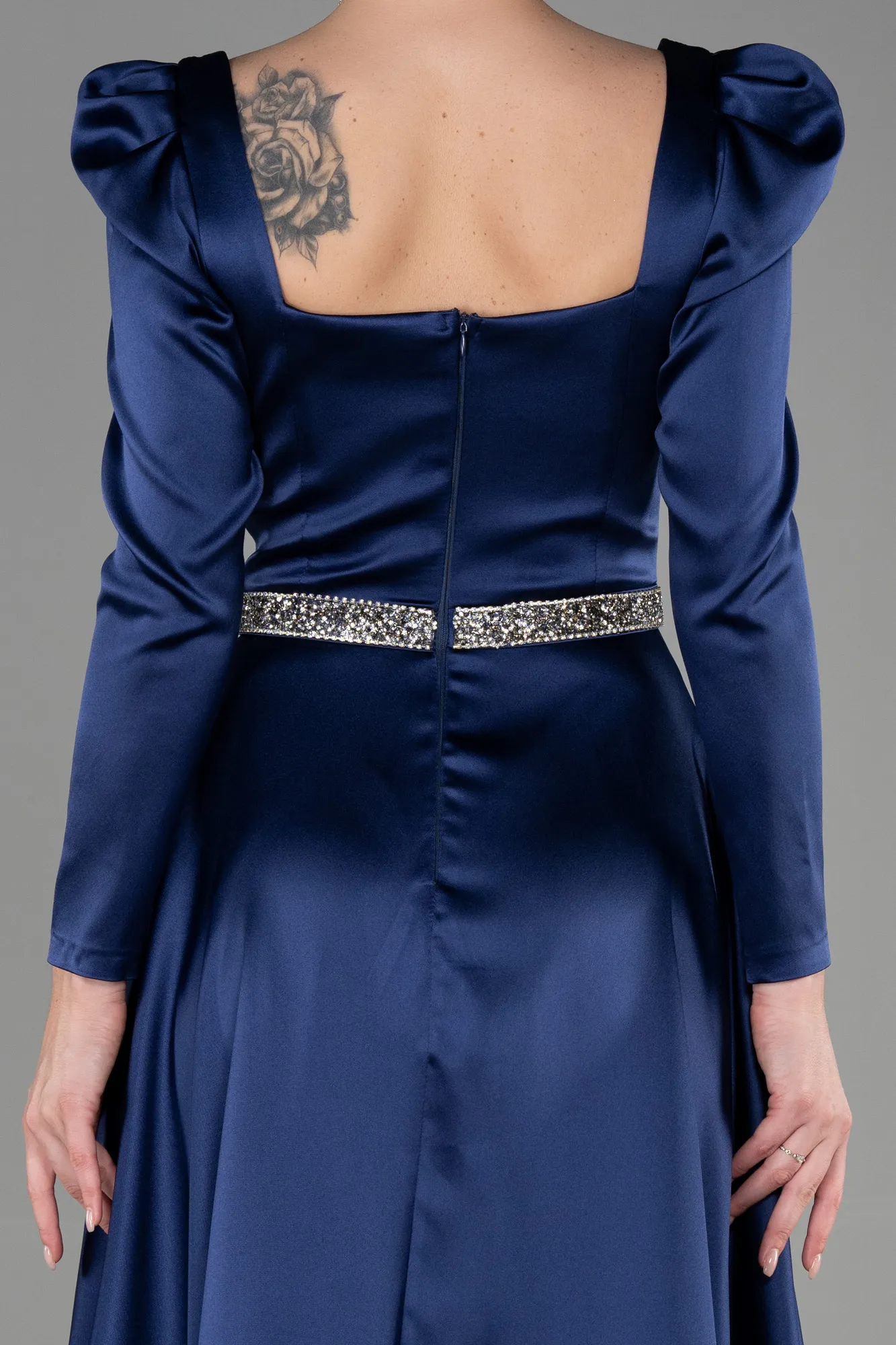 Navy Blue-Long Satin Evening Dress ABU3316