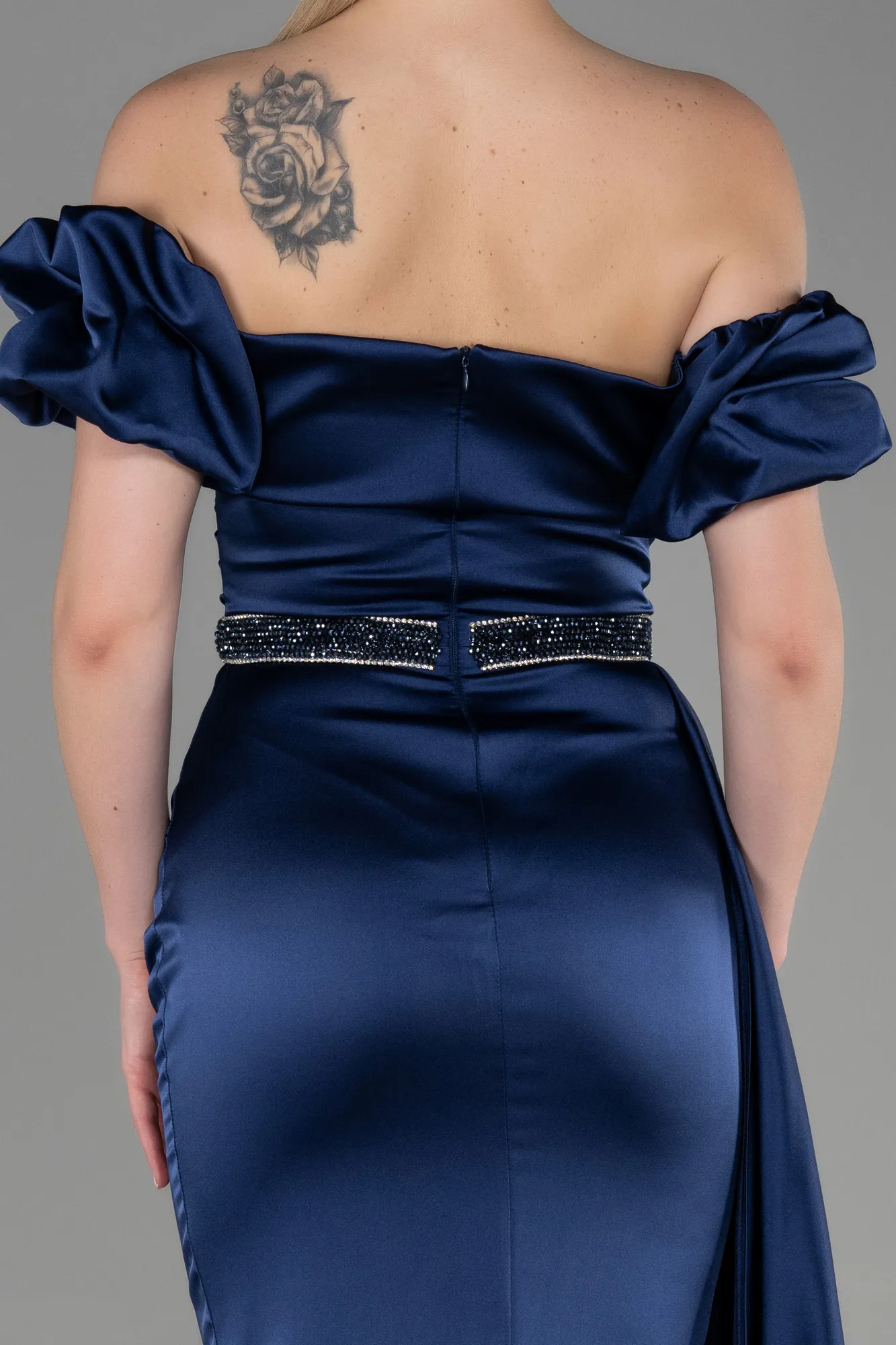 Navy Blue-Long Satin Evening Dress ABU3331