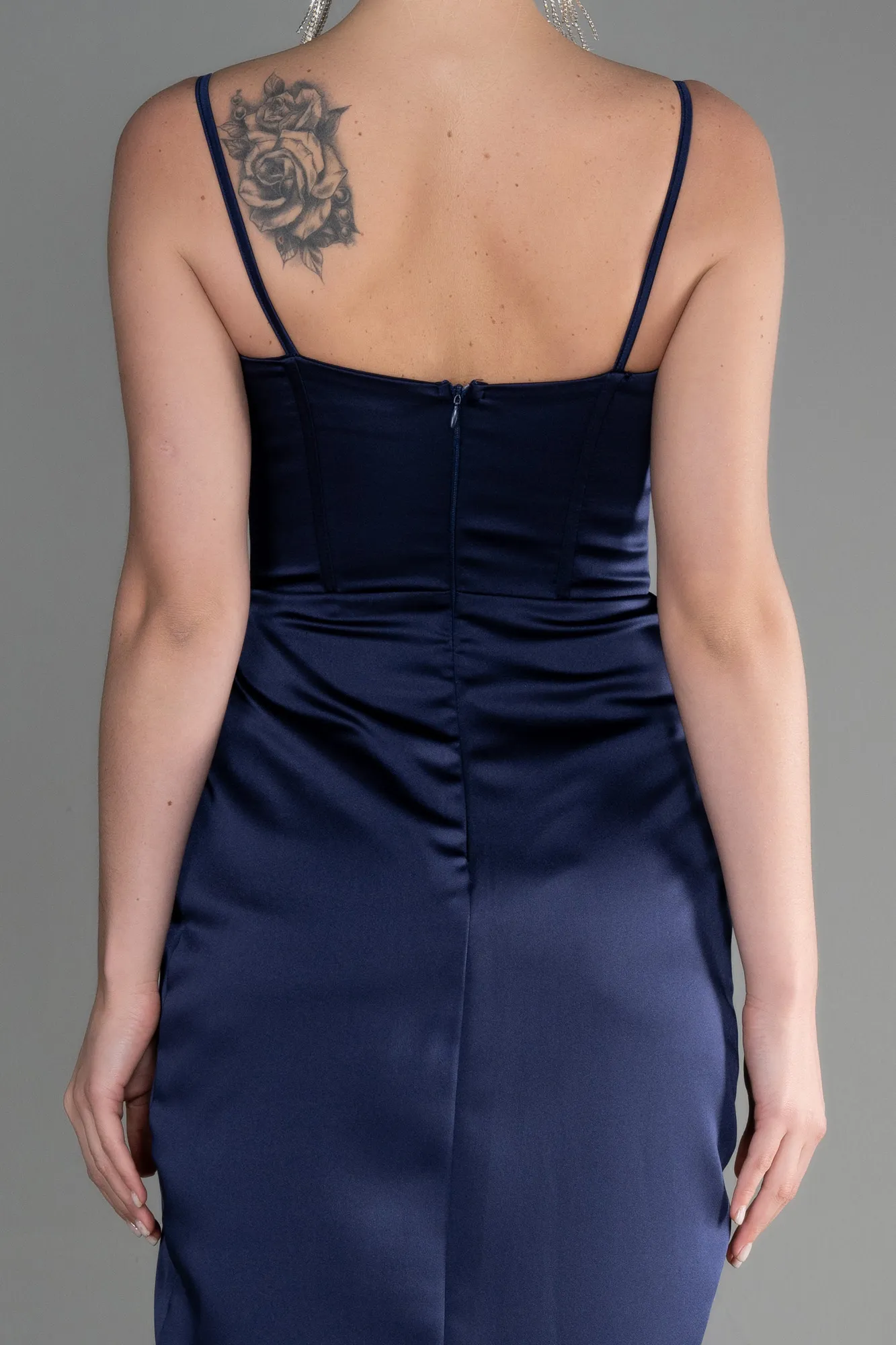 Navy Blue-Long Satin Evening Dress ABU3390