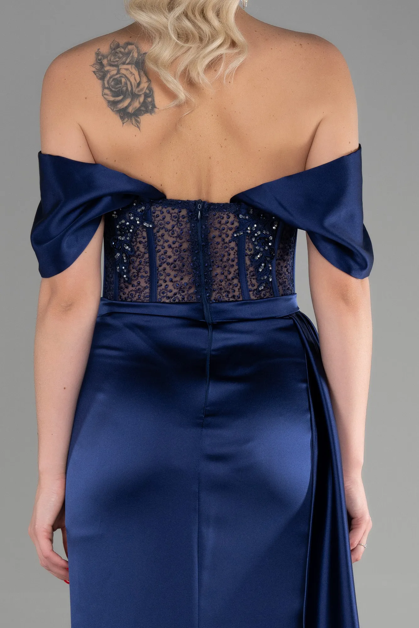 Navy Blue-Long Satin Evening Dress ABU3446