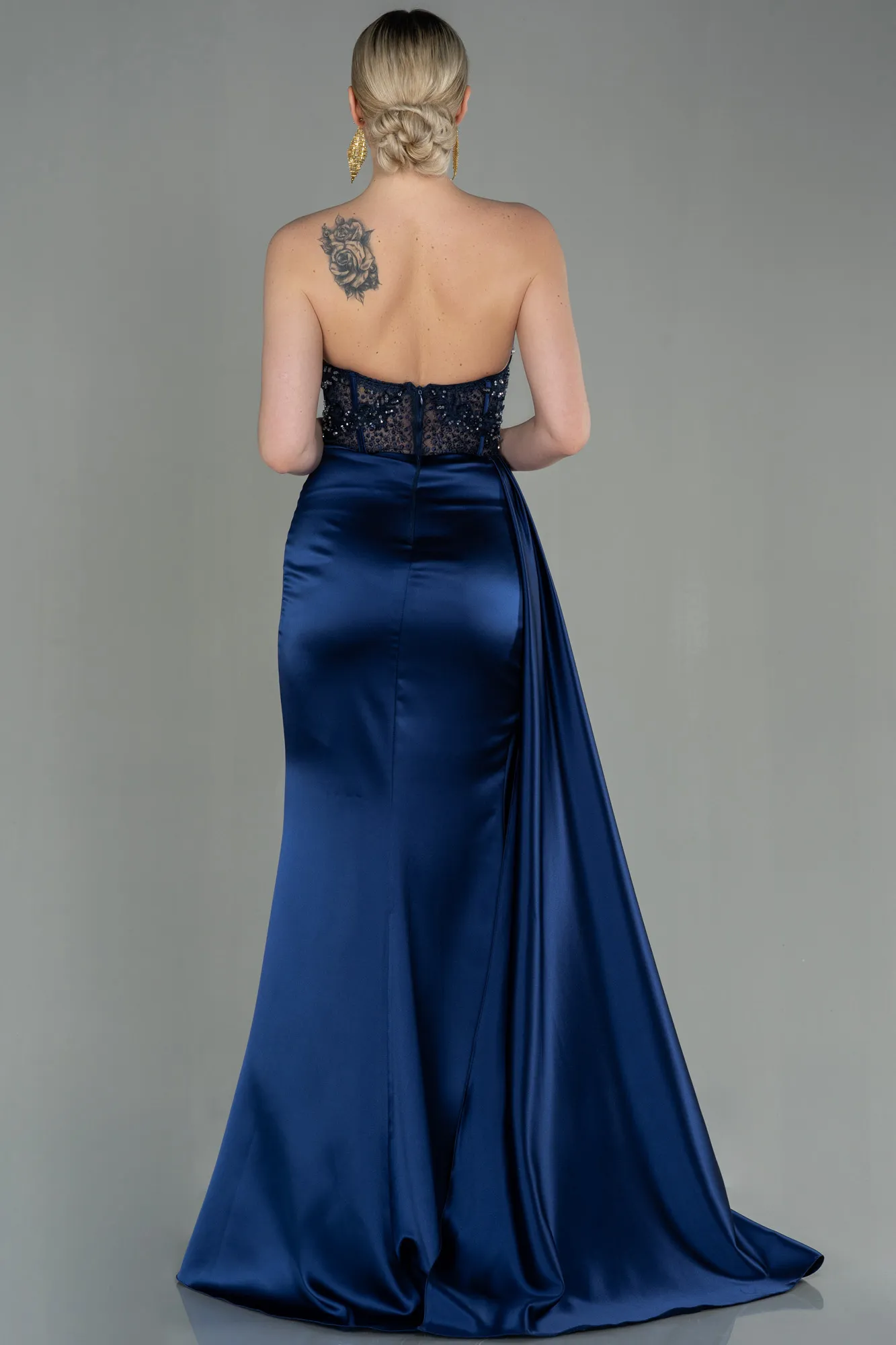 Navy Blue-Long Satin Evening Dress ABU3447