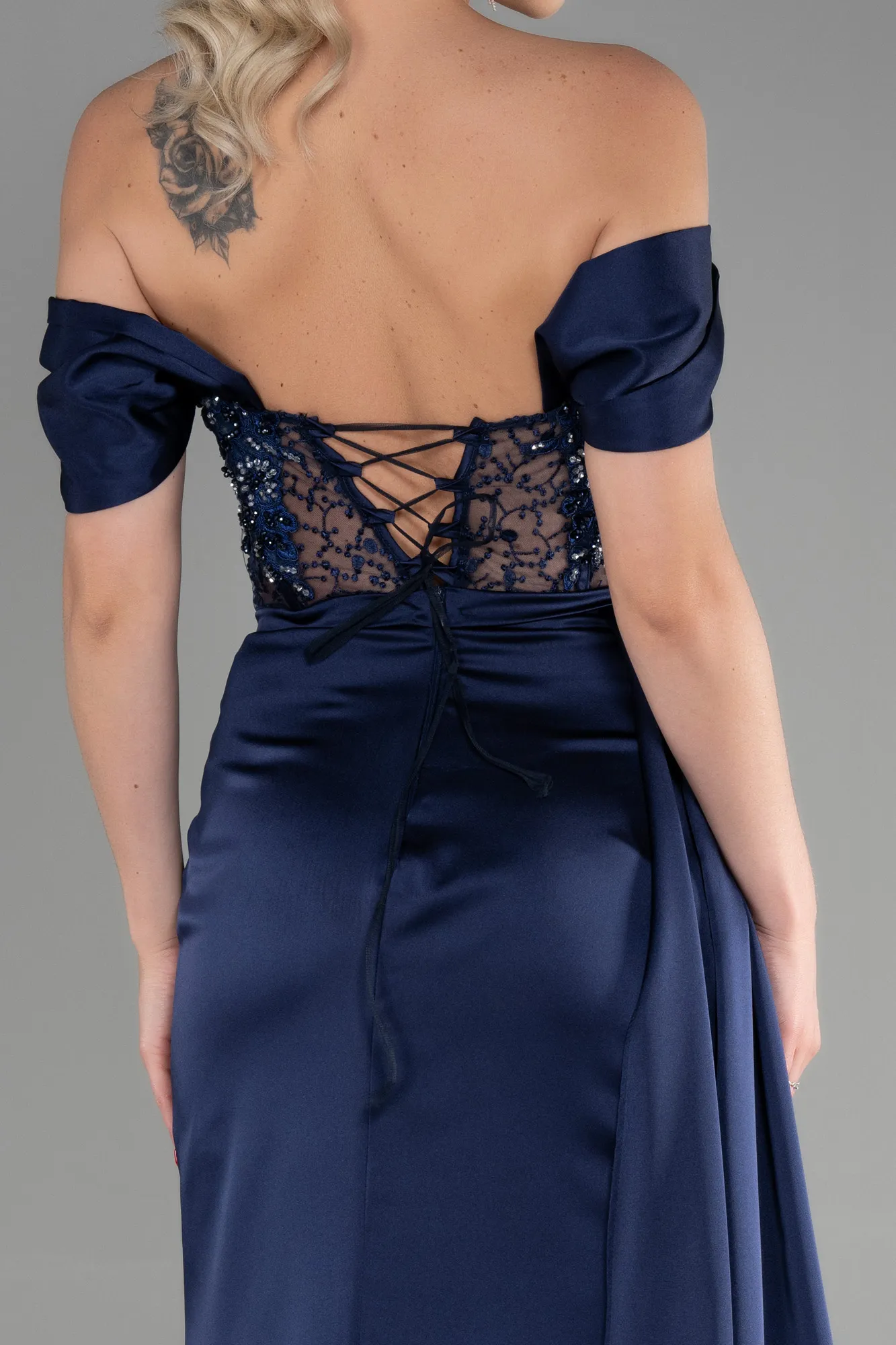 Navy Blue-Long Satin Evening Dress ABU3454