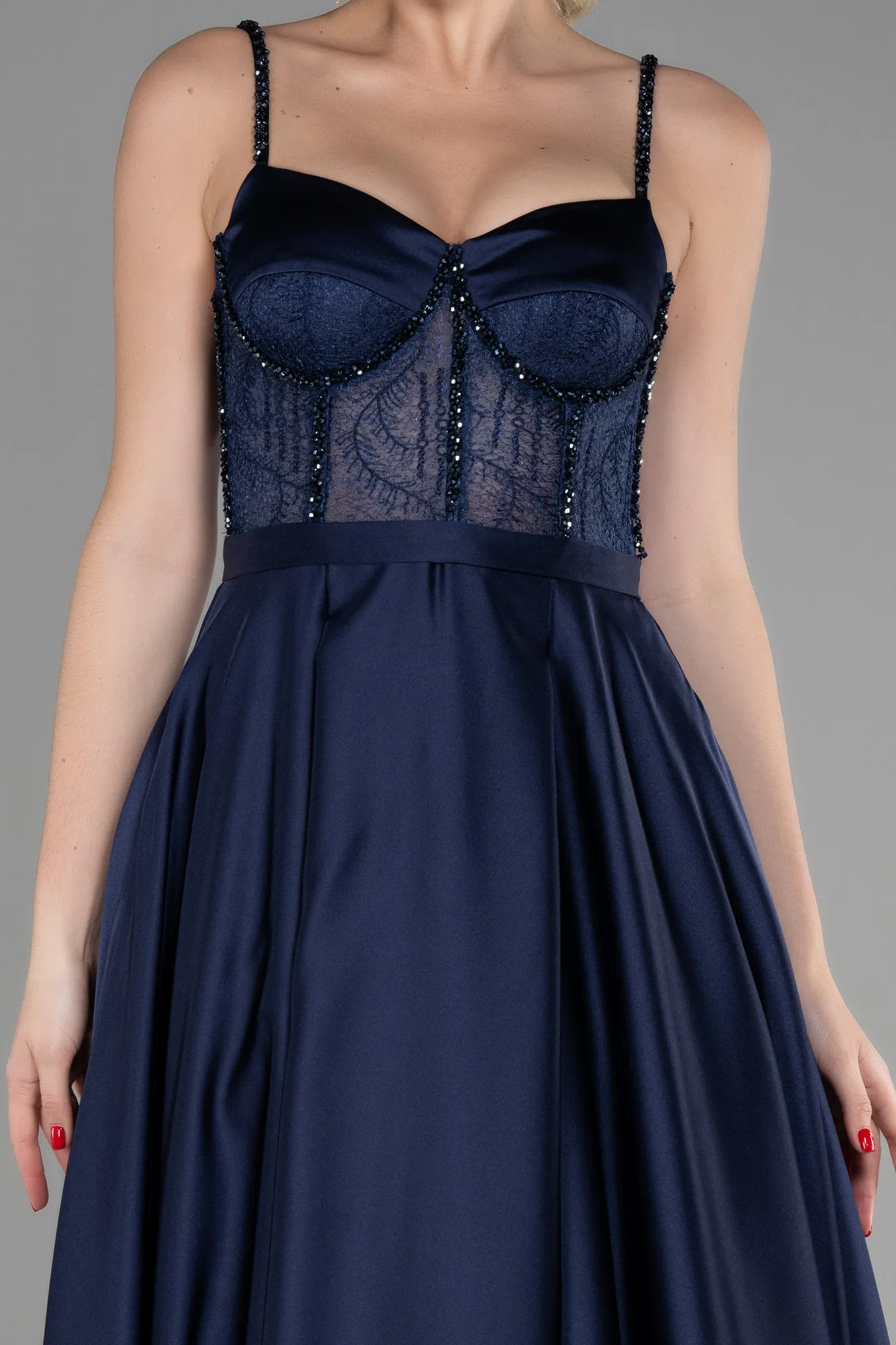 Navy Blue-Long Satin Evening Dress ABU3455