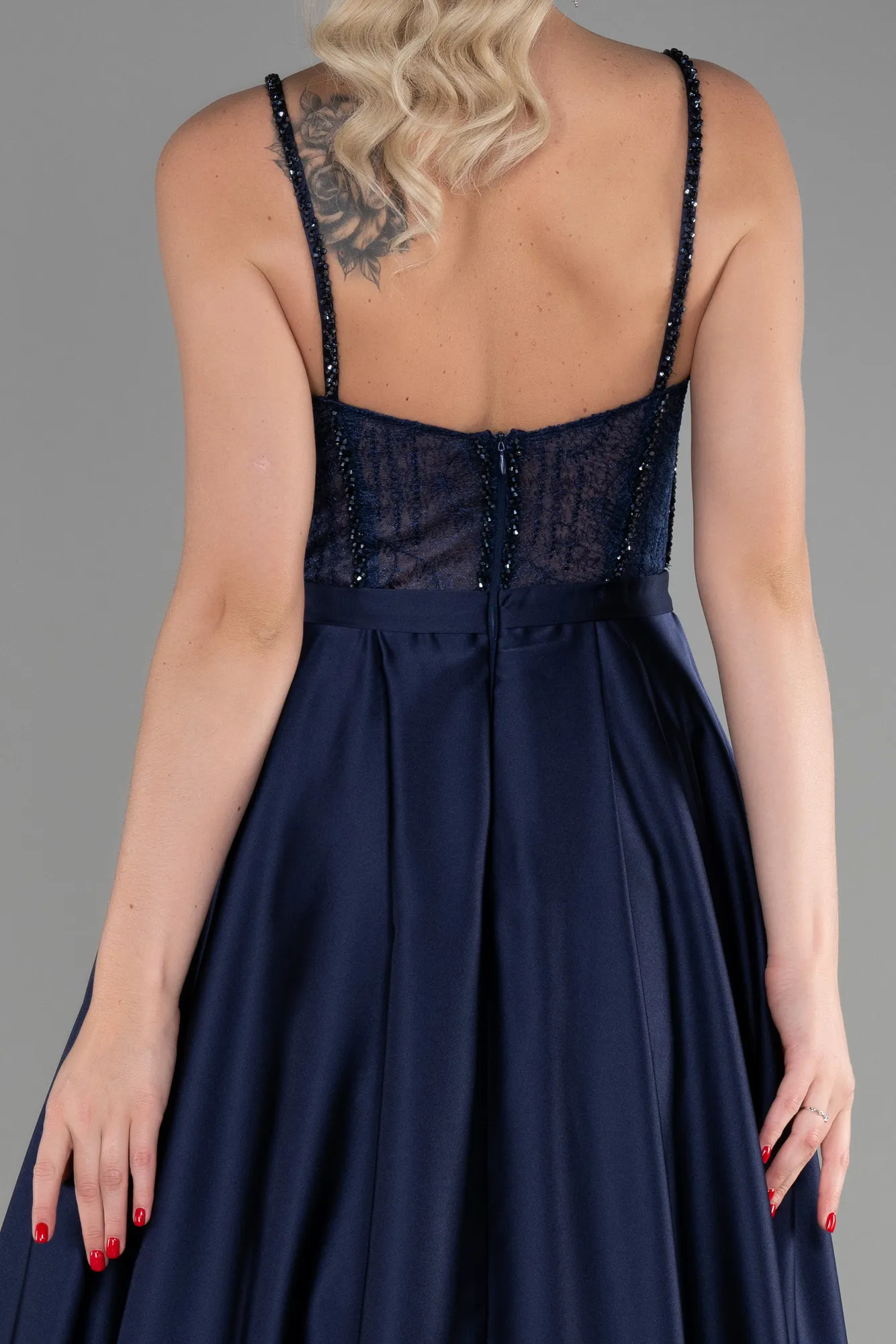 Navy Blue-Long Satin Evening Dress ABU3455