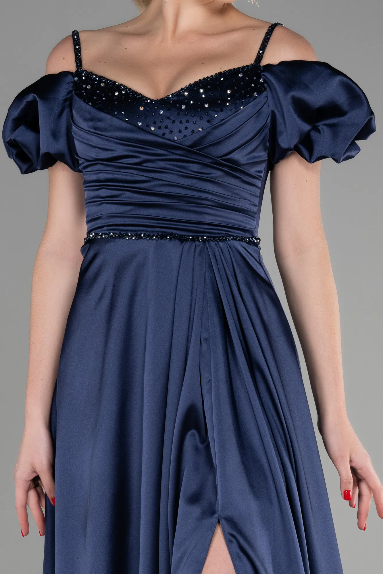 Navy Blue-Long Satin Evening Dress ABU3457