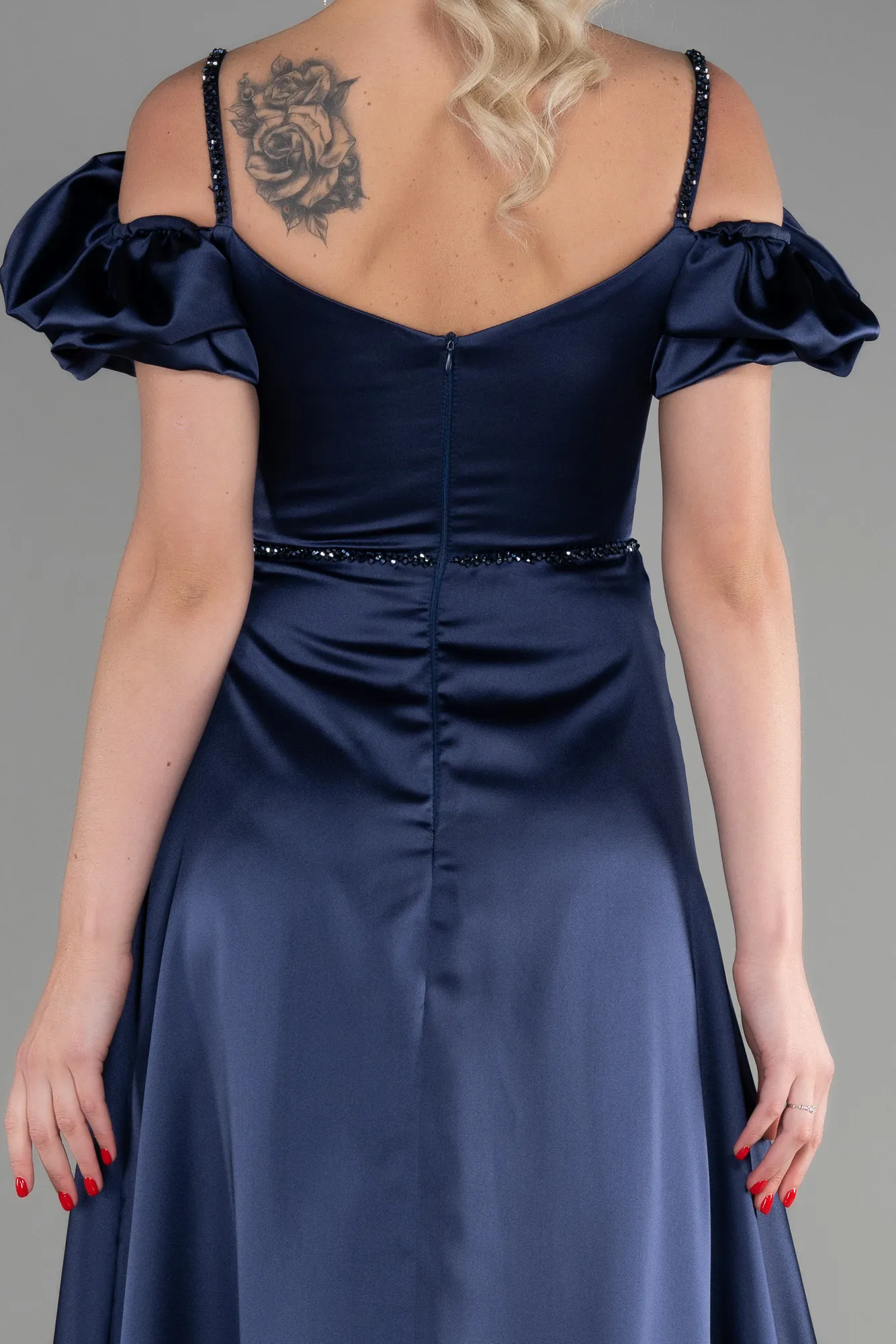Navy Blue-Long Satin Evening Dress ABU3457