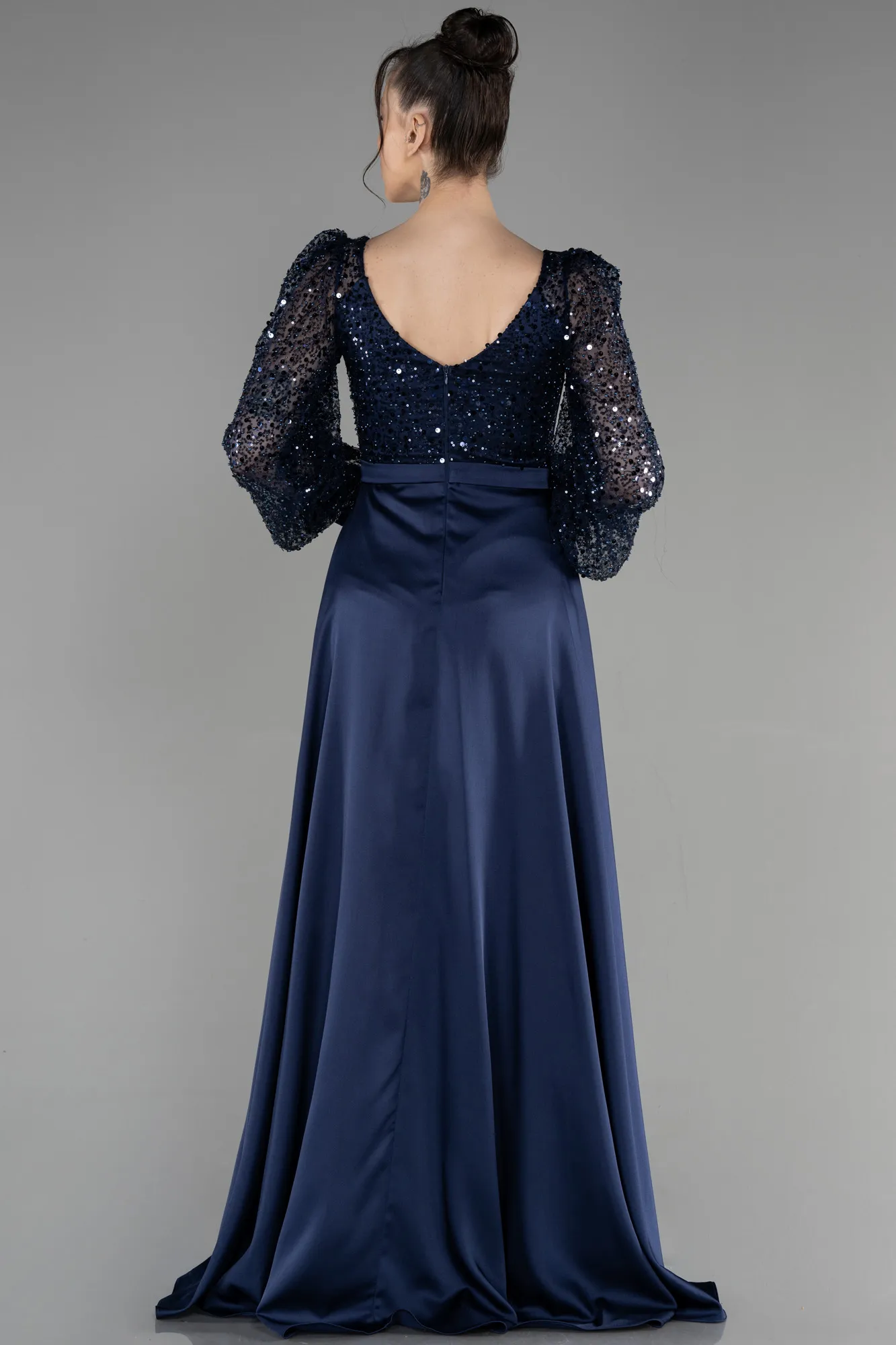 Navy Blue-Long Satin Evening Dress ABU3513