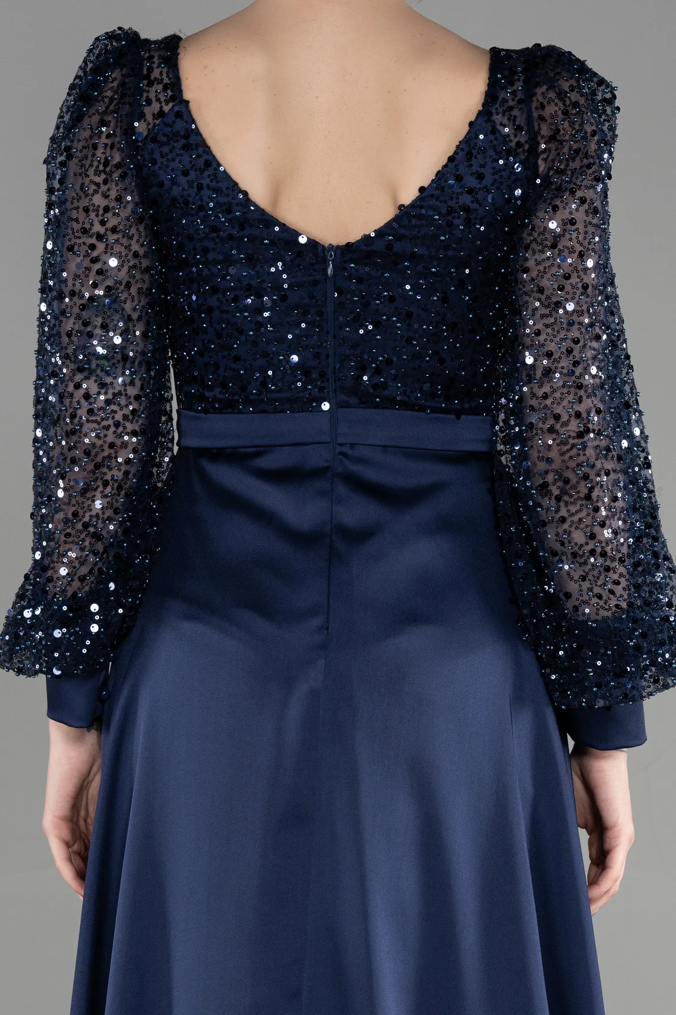 Navy Blue-Long Satin Evening Dress ABU3513