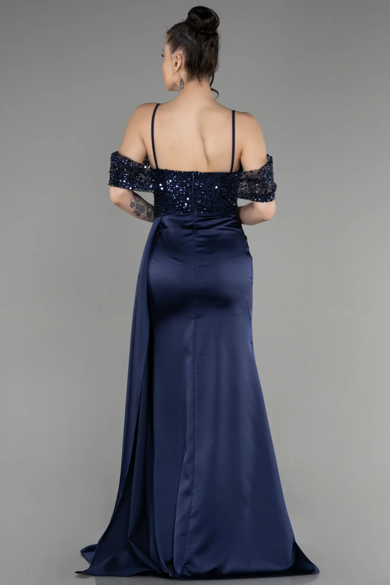 Navy Blue-Long Satin Evening Dress ABU3521