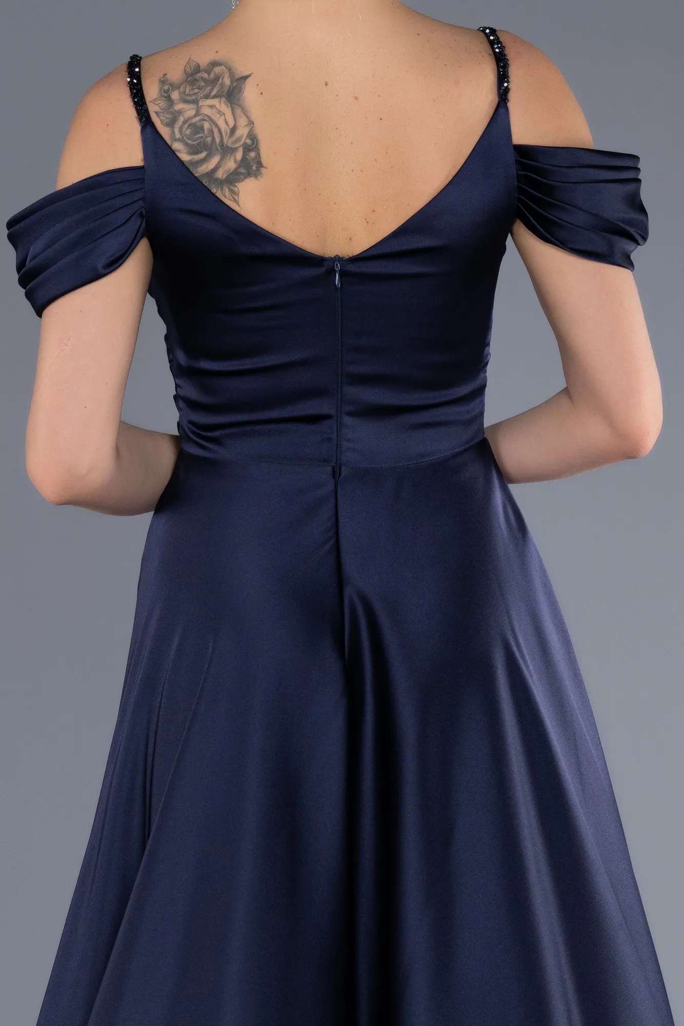 Navy Blue-Long Satin Evening Dress ABU3678