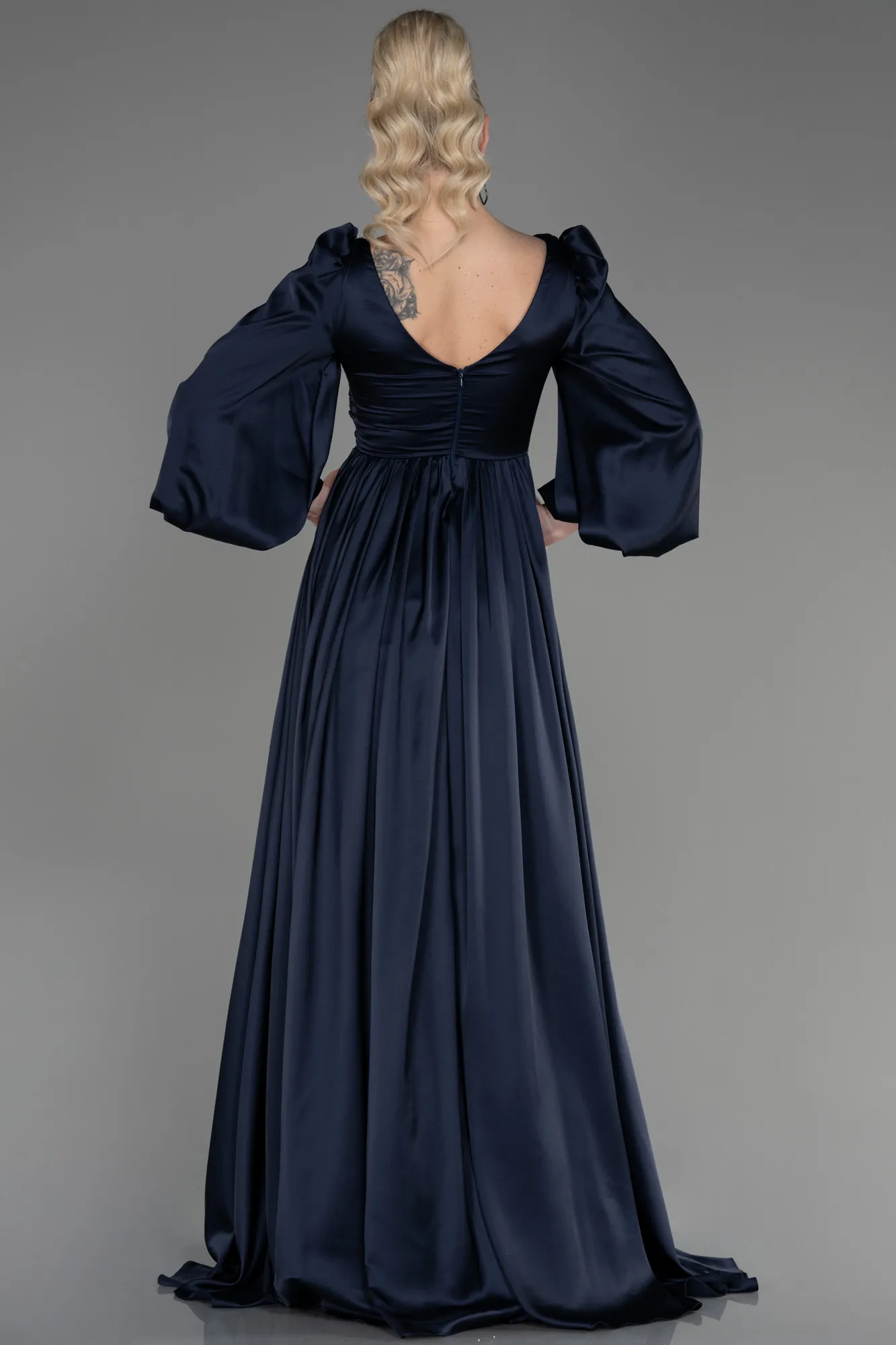 Navy Blue-Long Satin Evening Dress ABU3710