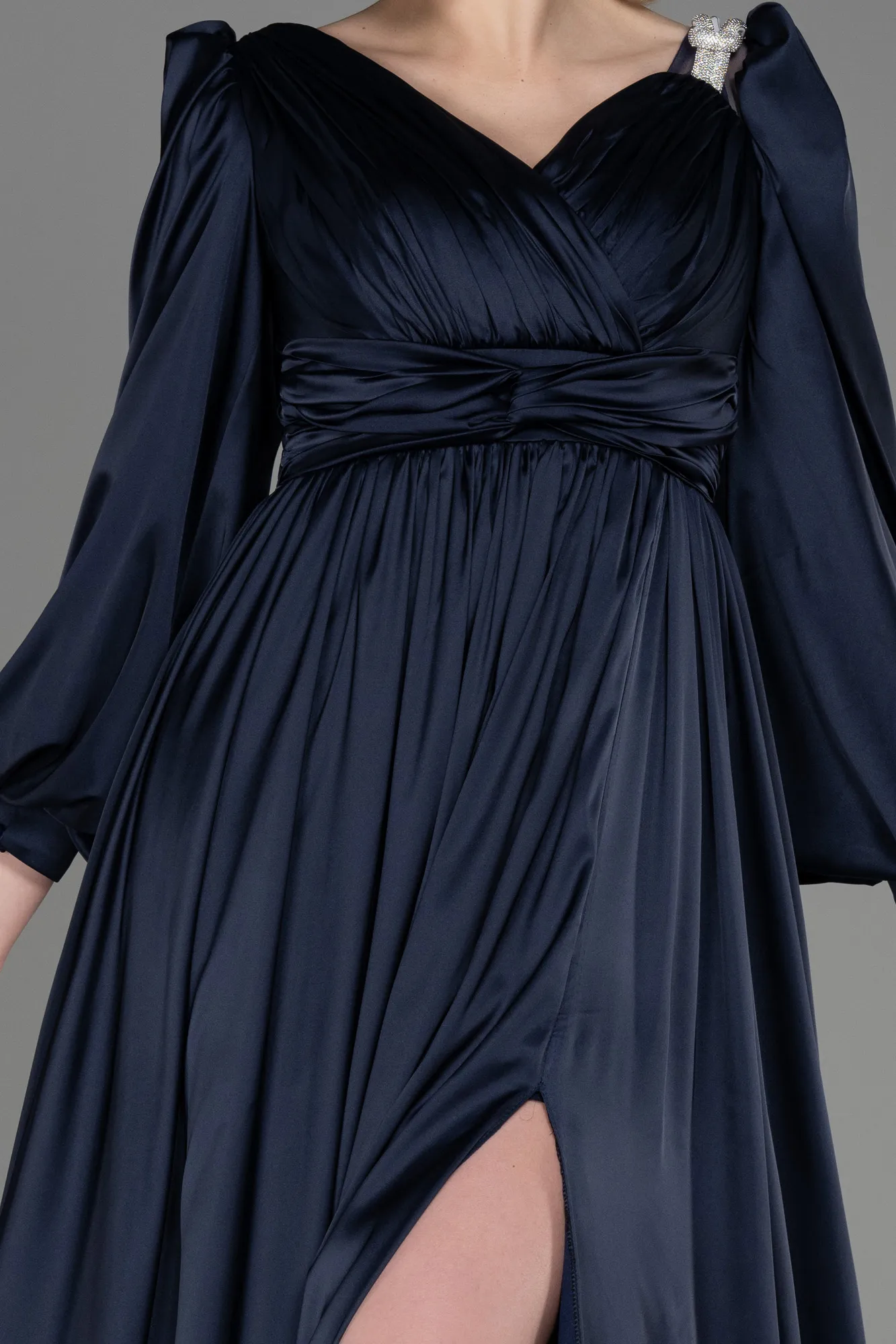 Navy Blue-Long Satin Evening Dress ABU3710