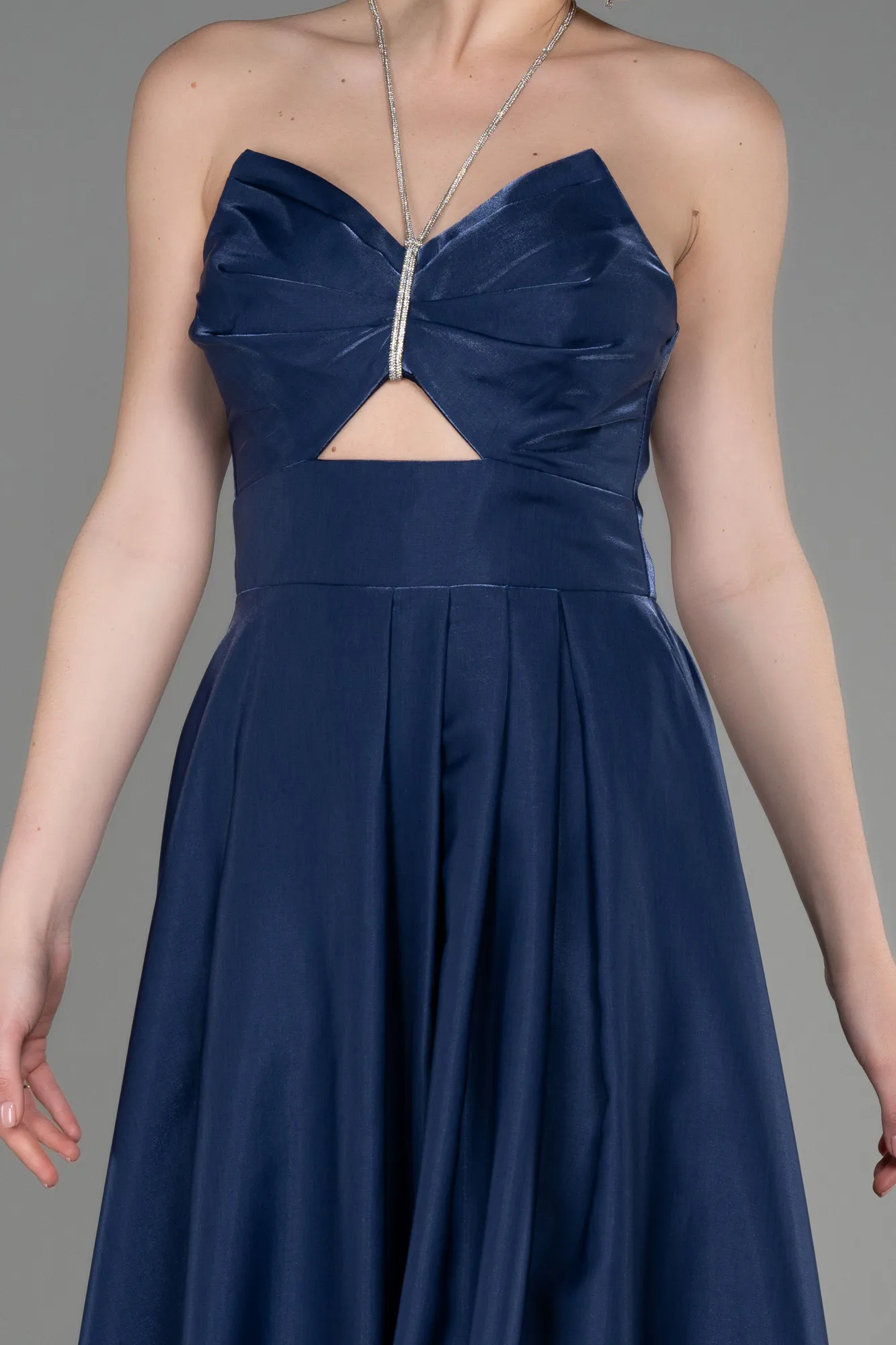 Navy Blue-Long Satin Evening Dress ABU3755