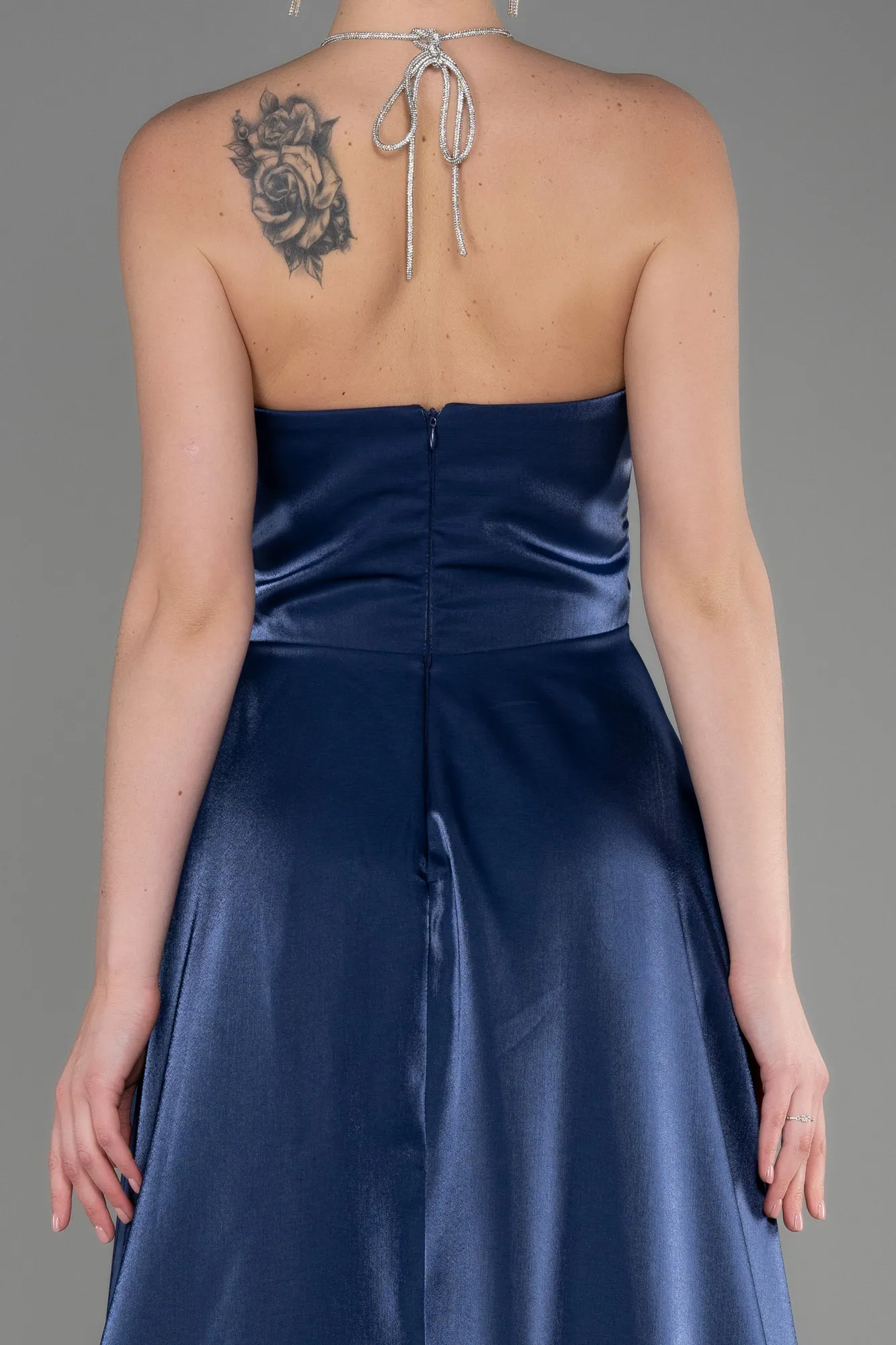Navy Blue-Long Satin Evening Dress ABU3755