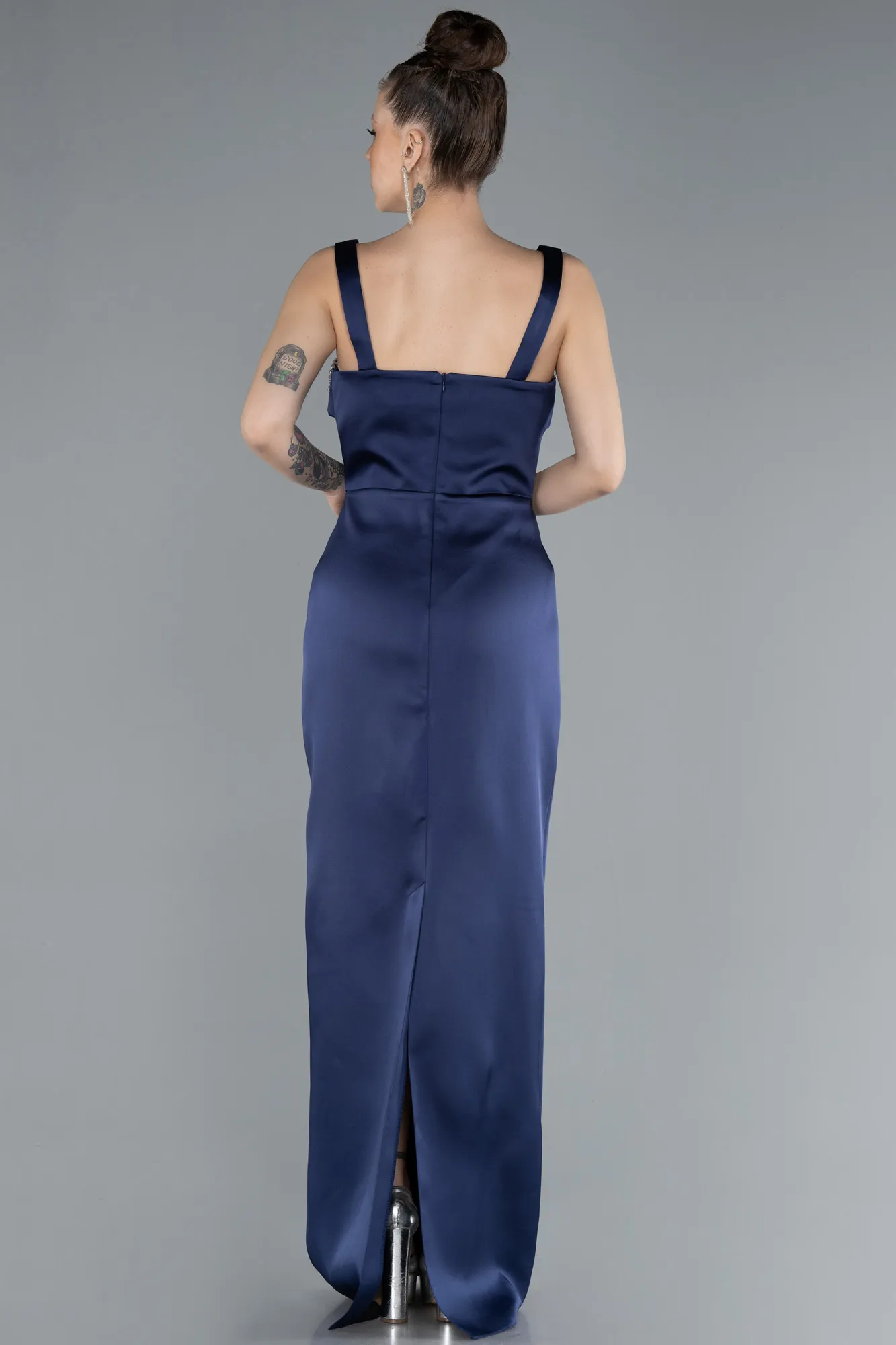 Navy Blue-Long Satin Evening Dress ABU4660