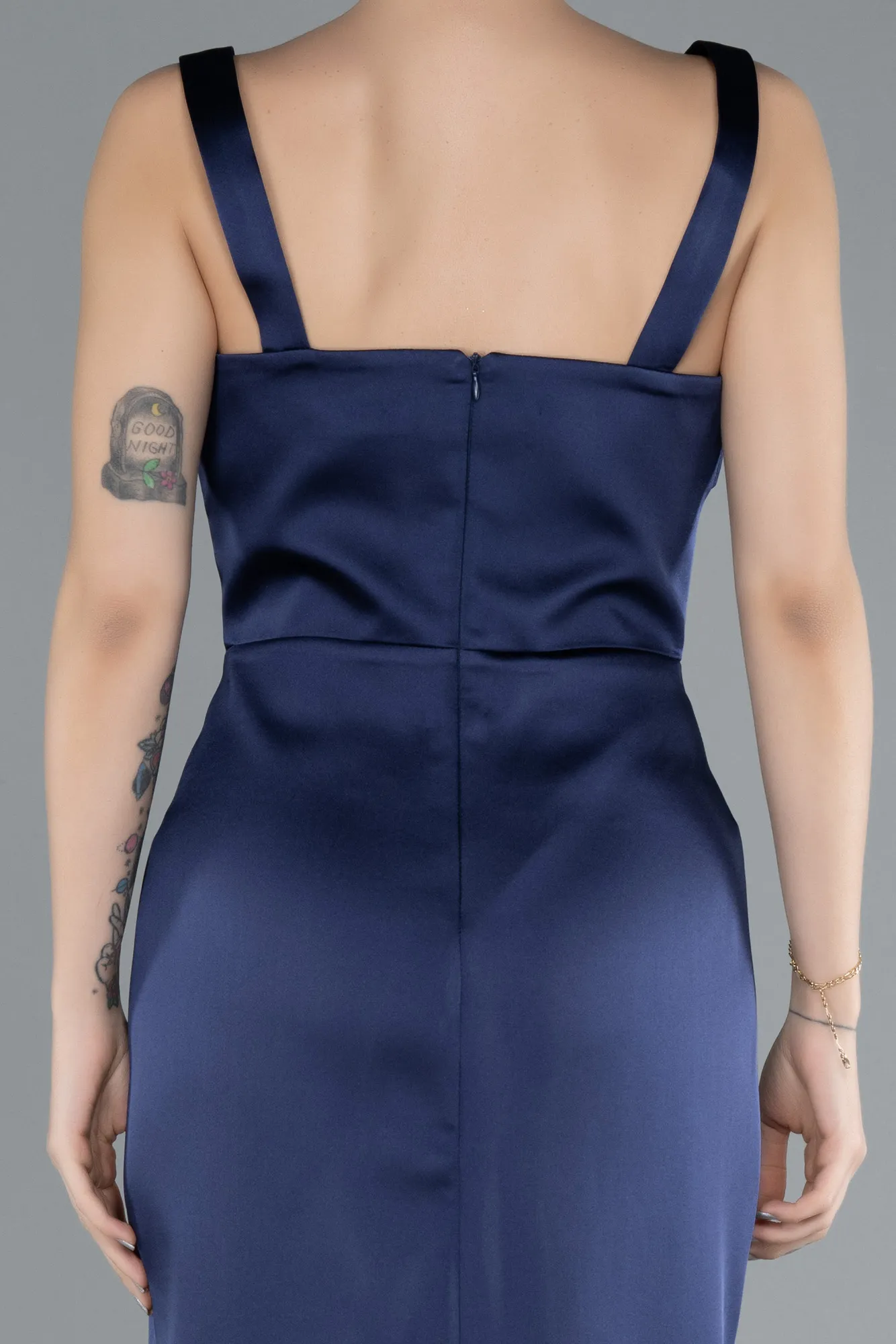 Navy Blue-Long Satin Evening Dress ABU4660