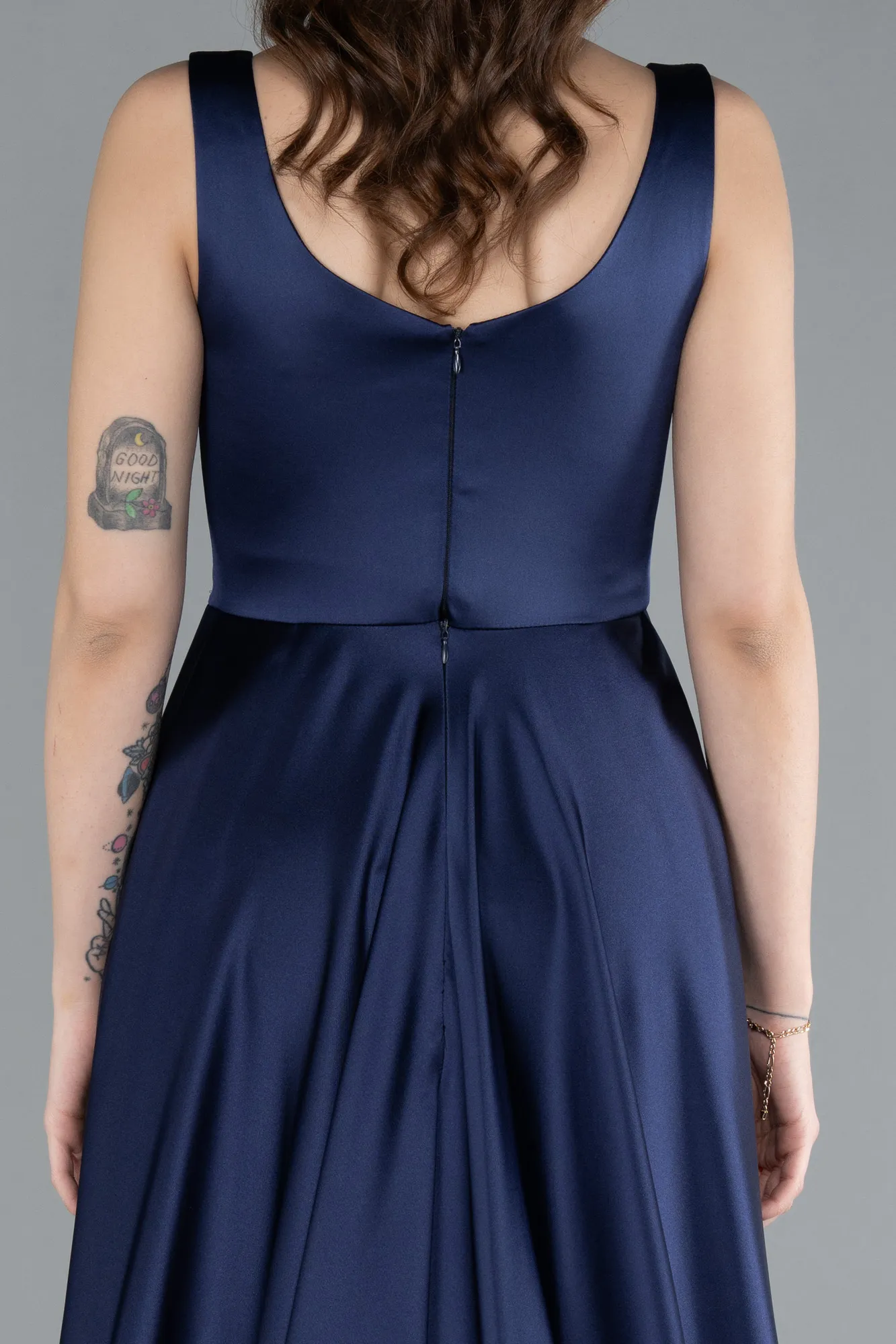 Navy Blue-Long Satin Evening Dress ABU4715