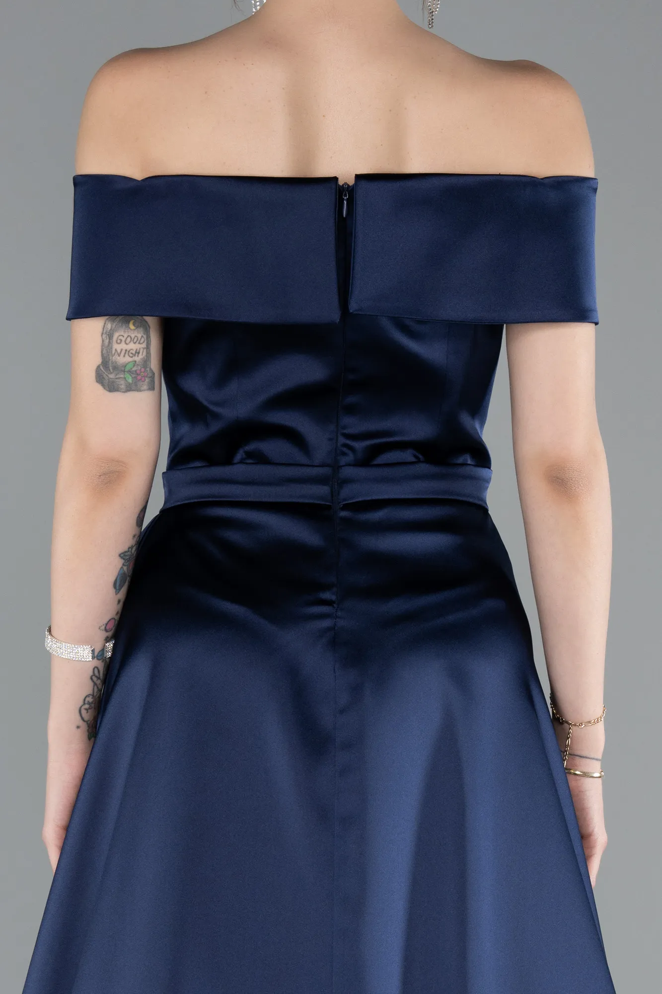 Navy Blue-Long Satin Evening Dress ABU4982