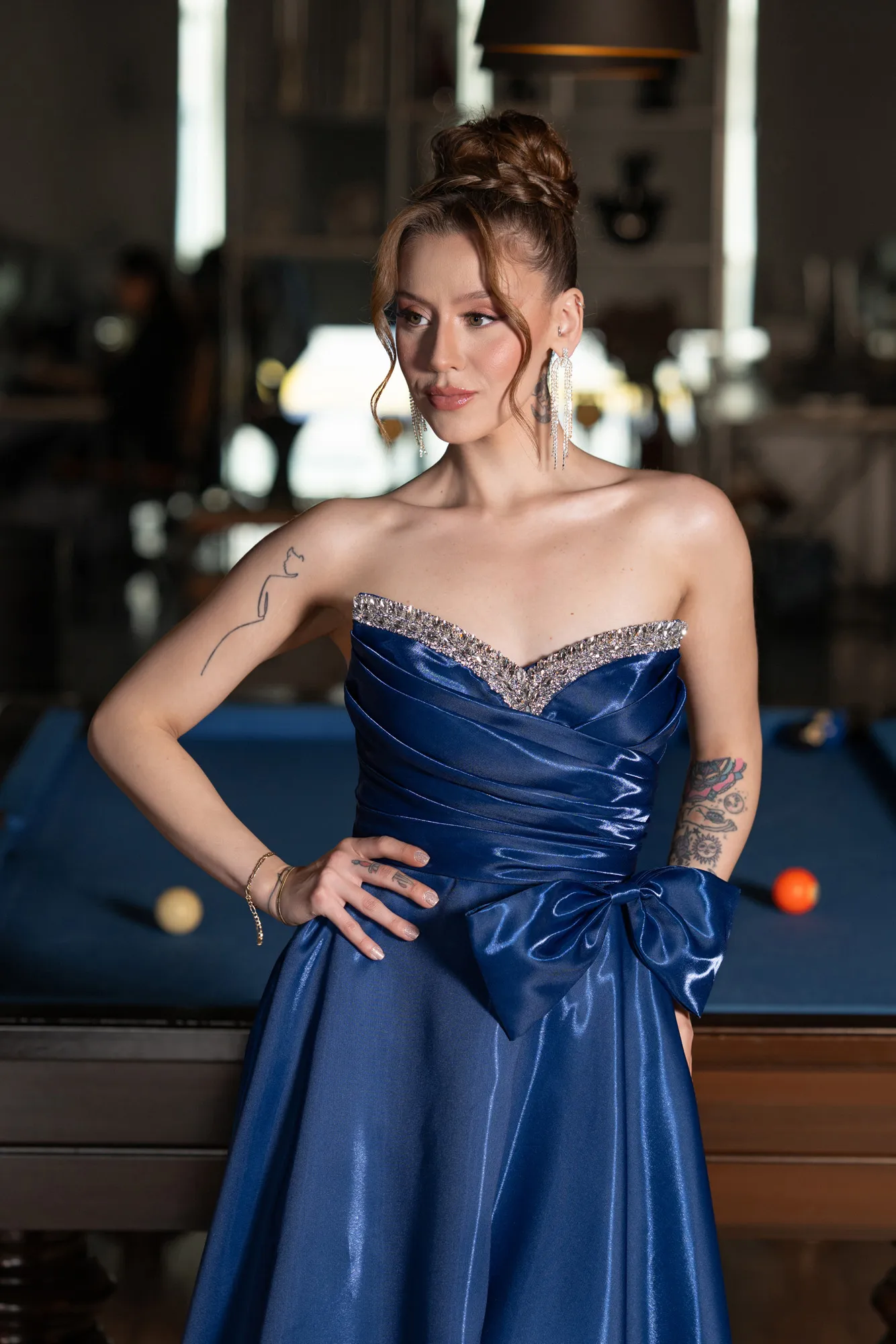 Navy Blue-Long Satin Evening Dress ABU4991