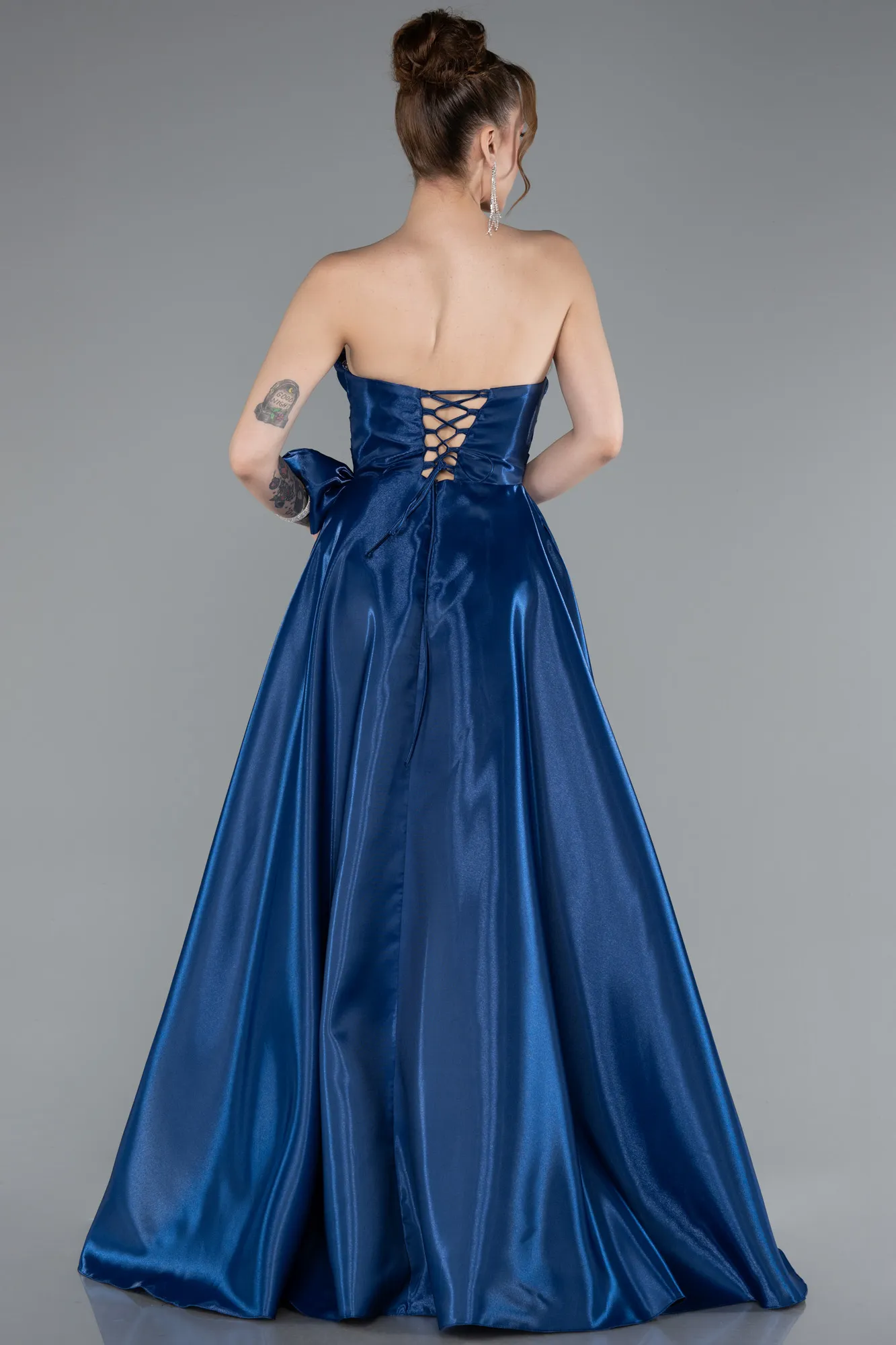 Navy Blue-Long Satin Evening Dress ABU4991
