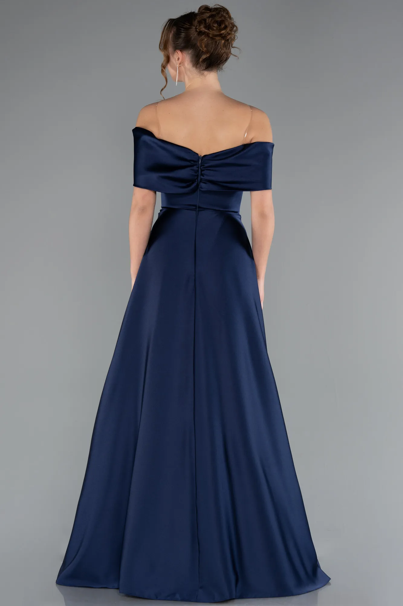 Navy Blue-Long Satin Evening Dress ABU5015