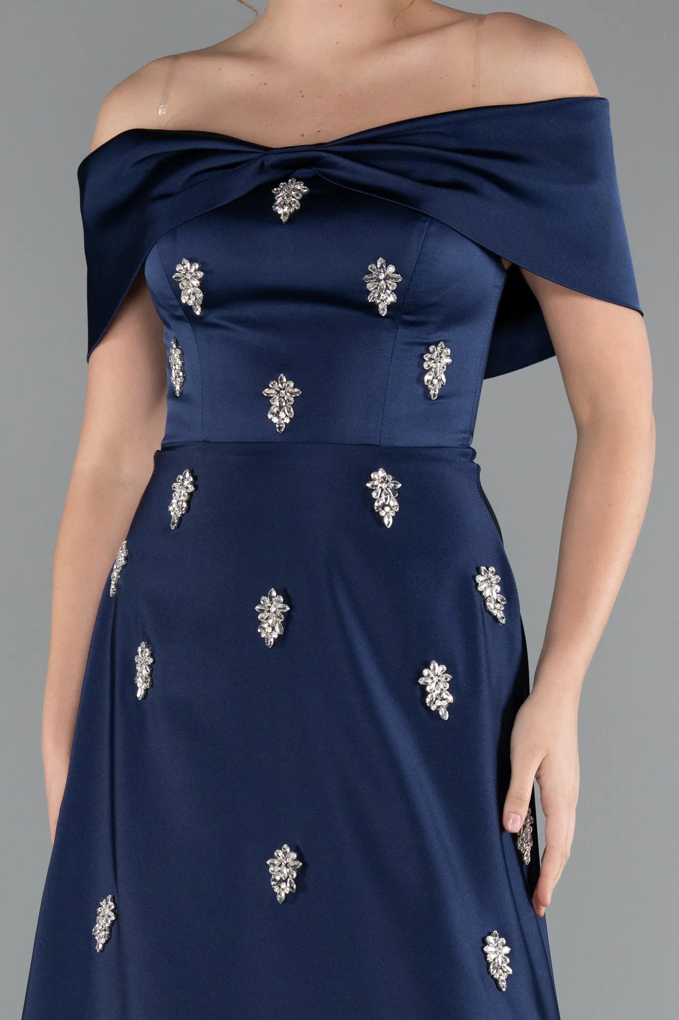 Navy Blue-Long Satin Evening Dress ABU5015