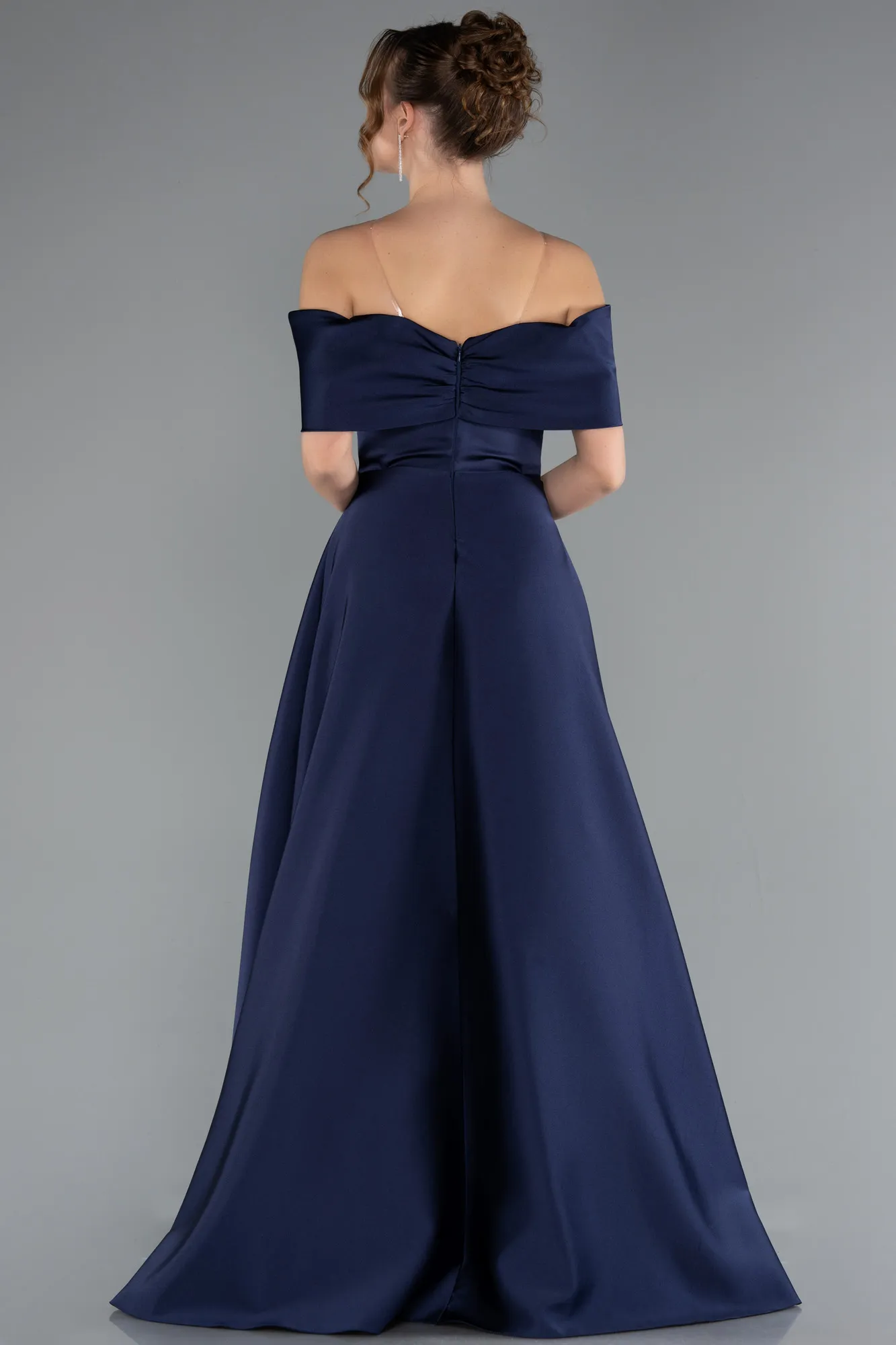 Navy Blue-Long Satin Evening Dress ABU5020