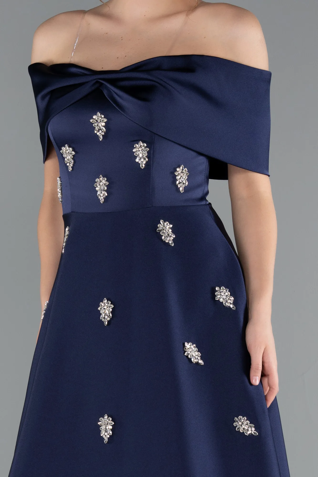 Navy Blue-Long Satin Evening Dress ABU5020