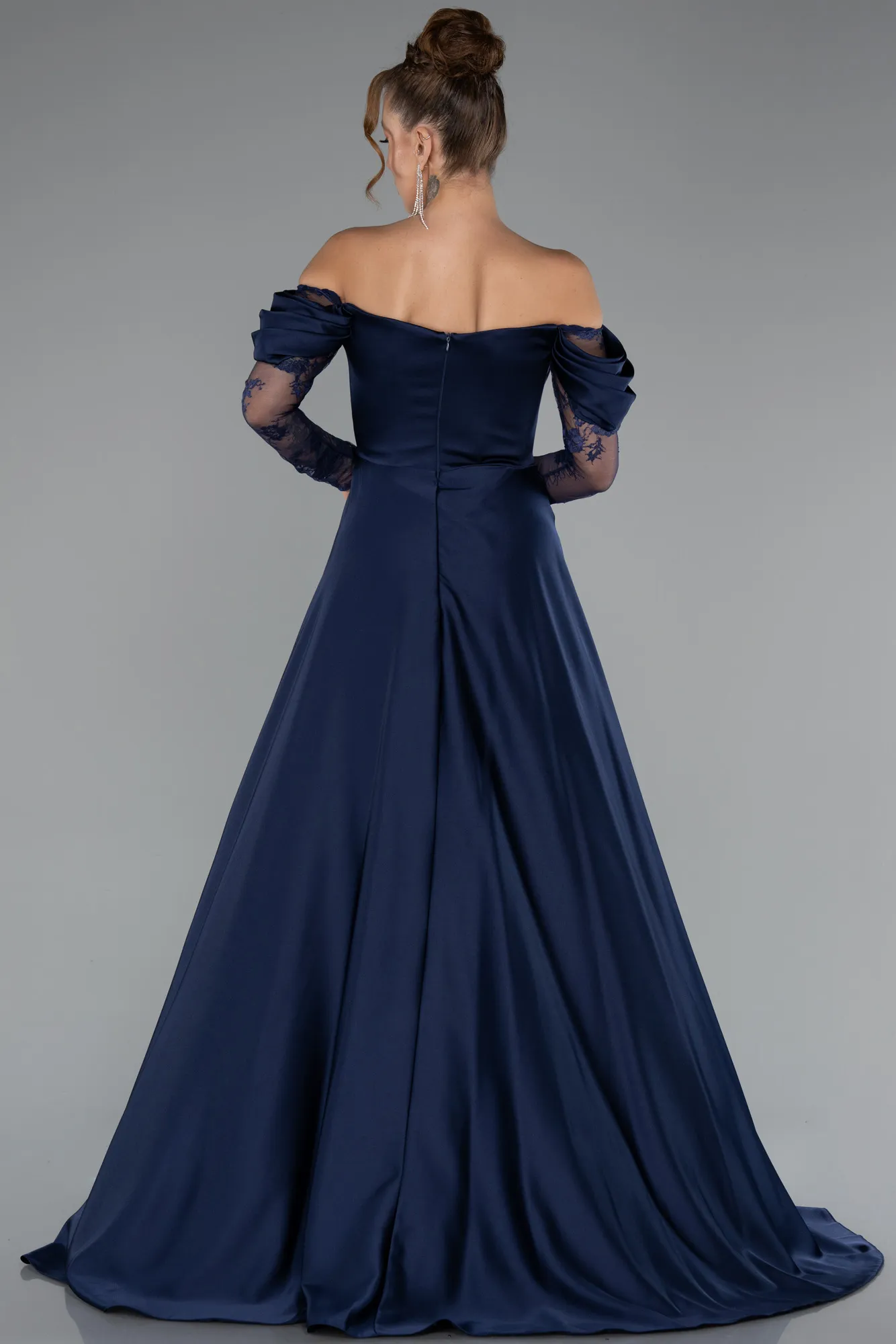 Navy Blue-Long Satin Evening Dress ABU5054