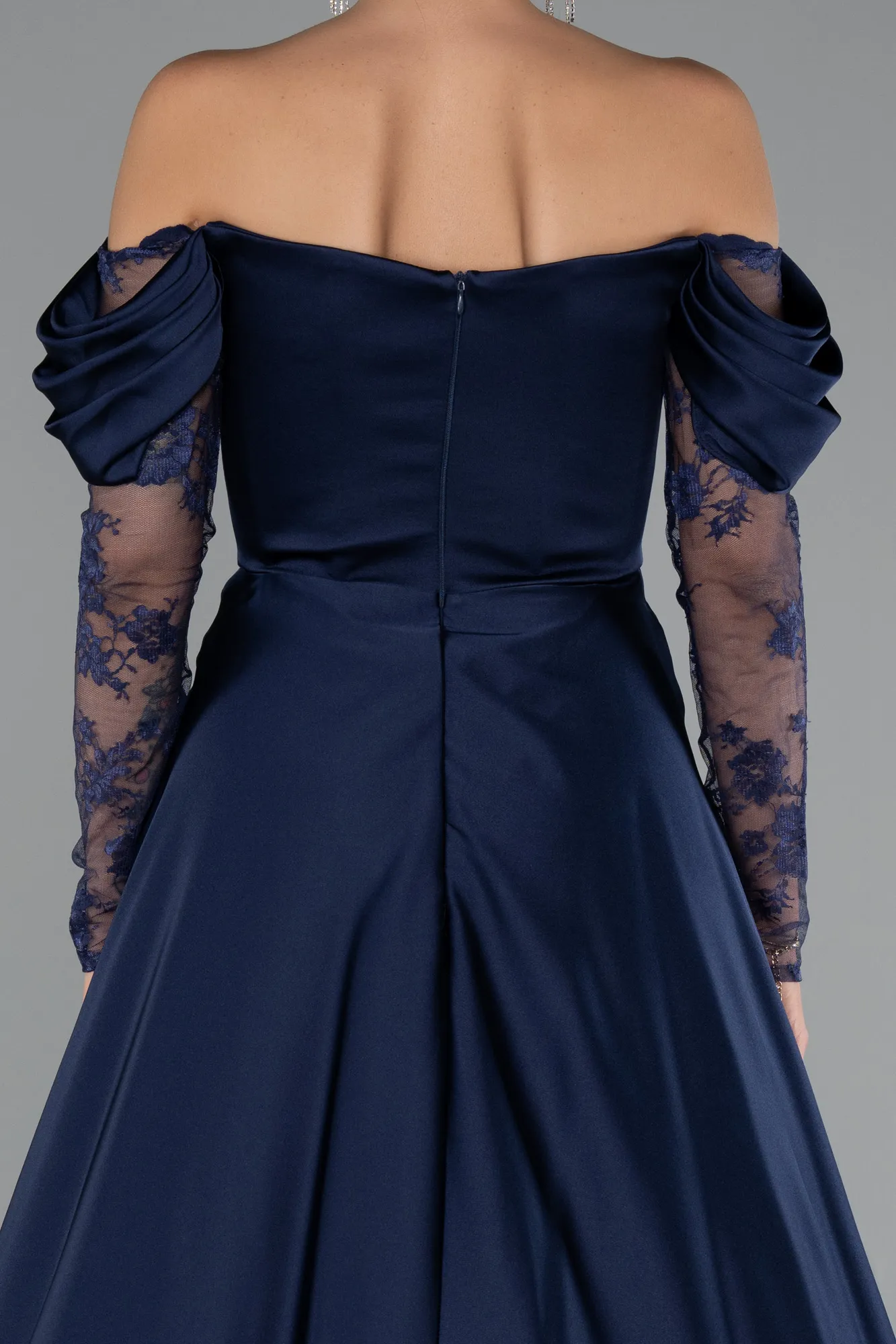 Navy Blue-Long Satin Evening Dress ABU5054